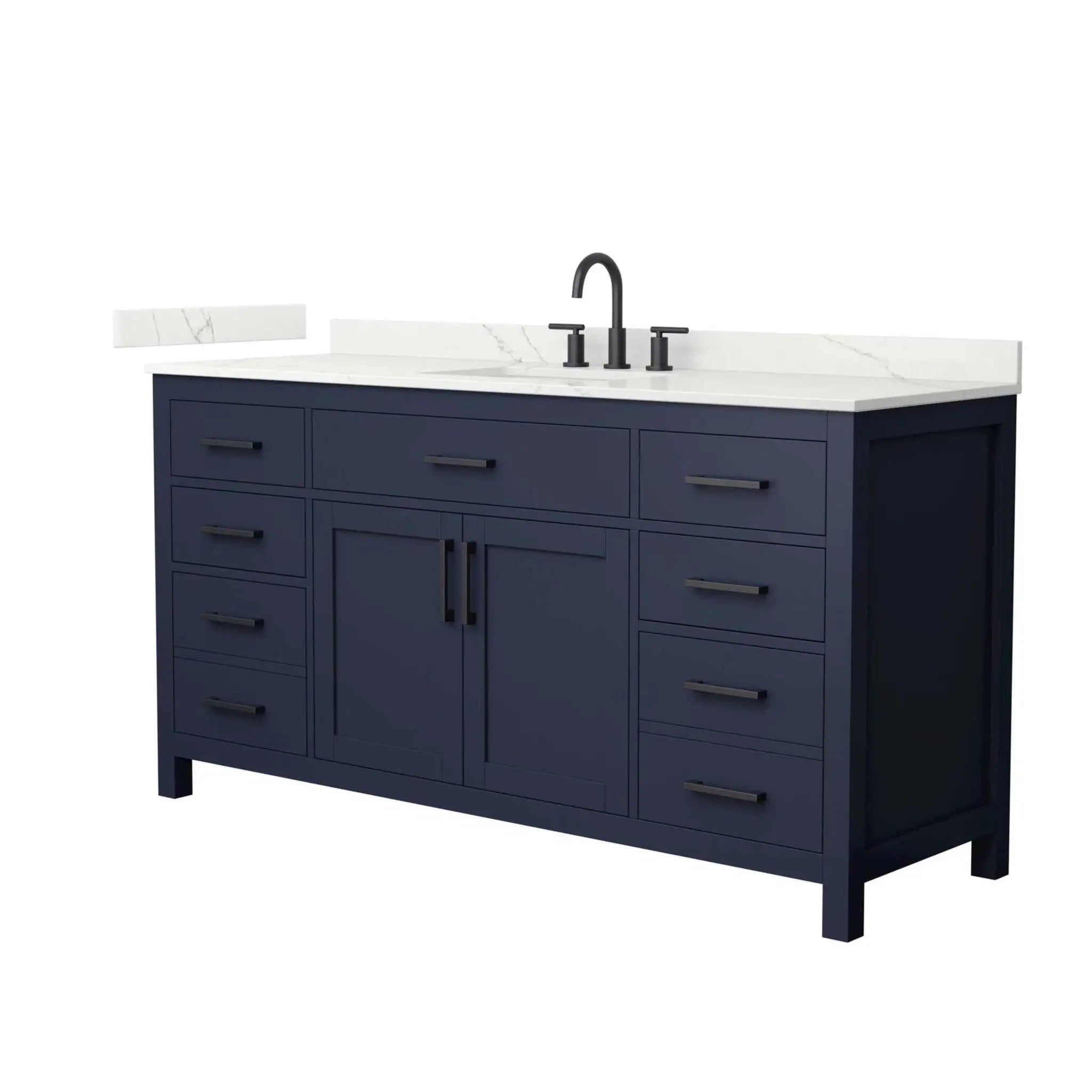 66" Beckett Single Bathroom Vanity in Dark Blue with Matte Black Trim by Wyndham