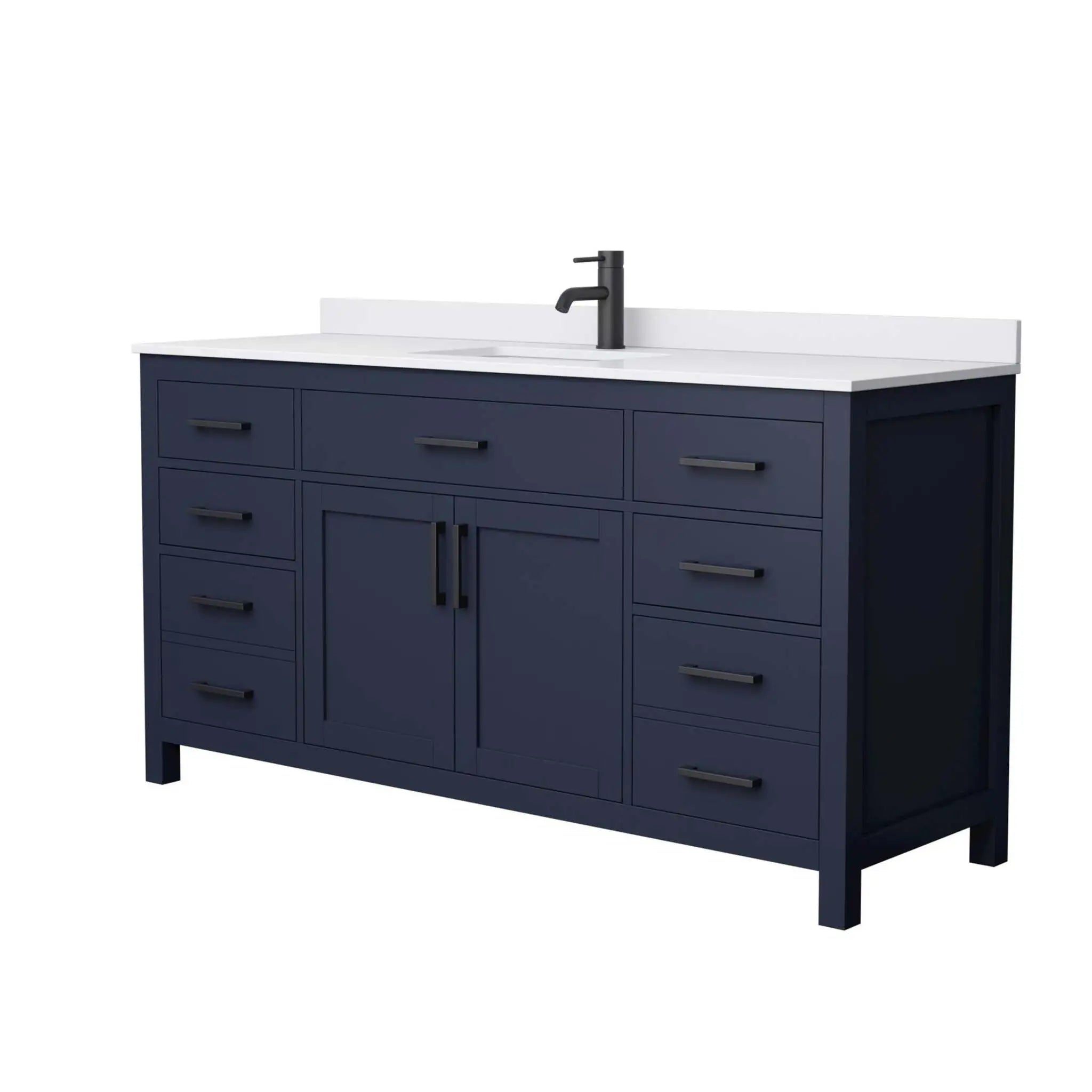 66" Beckett Single Bathroom Vanity in Dark Blue with Matte Black Trim by Wyndham