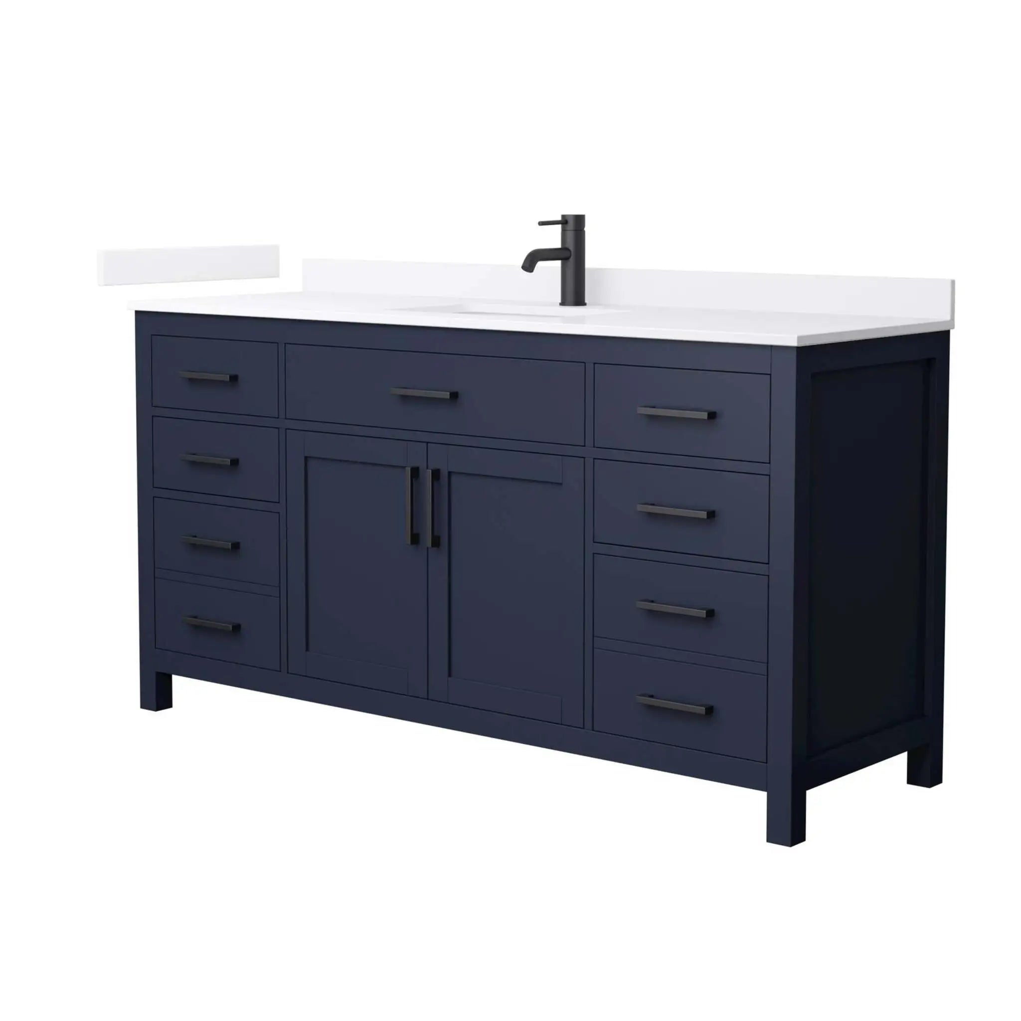66" Beckett Single Bathroom Vanity in Dark Blue with Matte Black Trim by Wyndham
