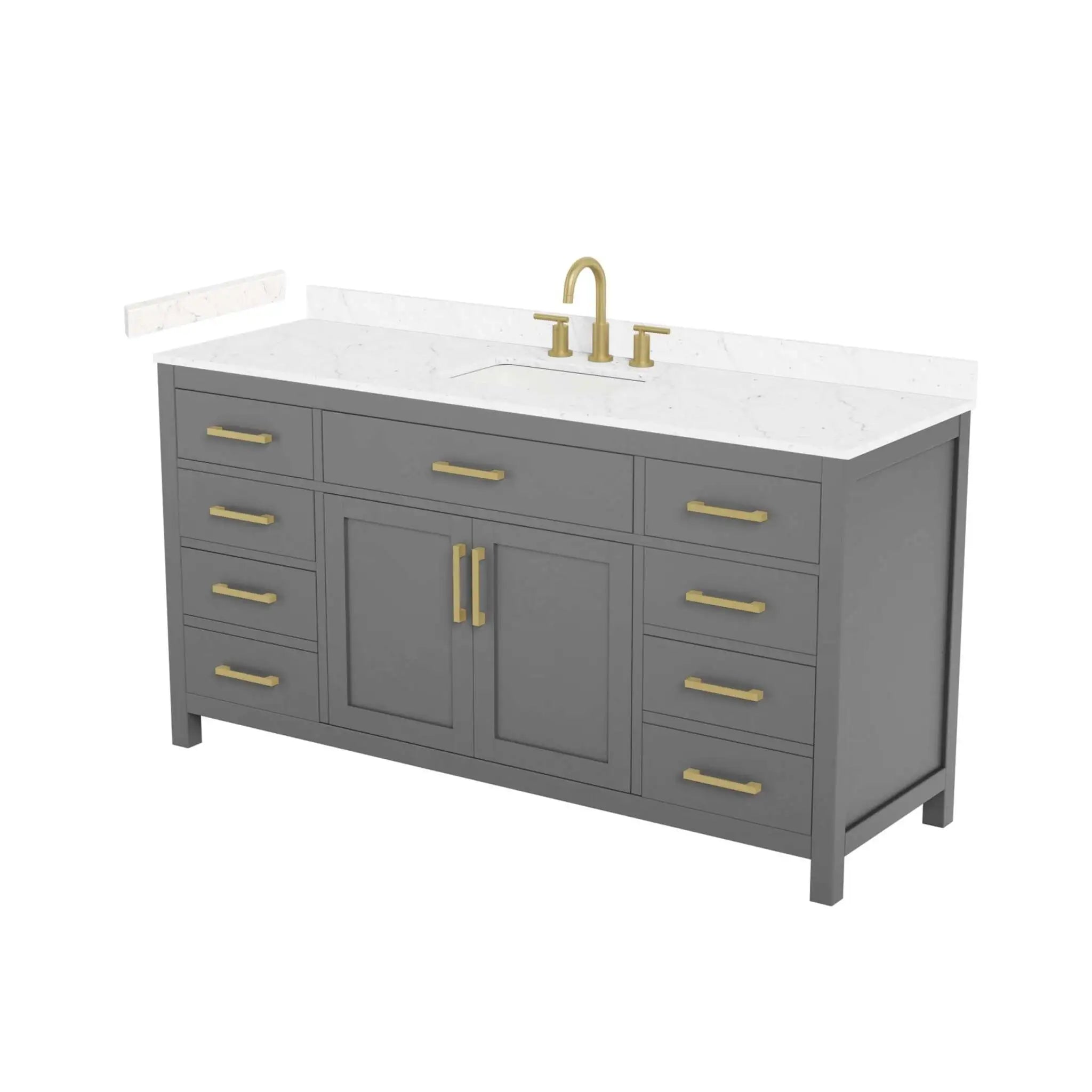 66" Beckett Single Bathroom Vanity in Dark Gray with Brushed Gold Trim by Wyndham