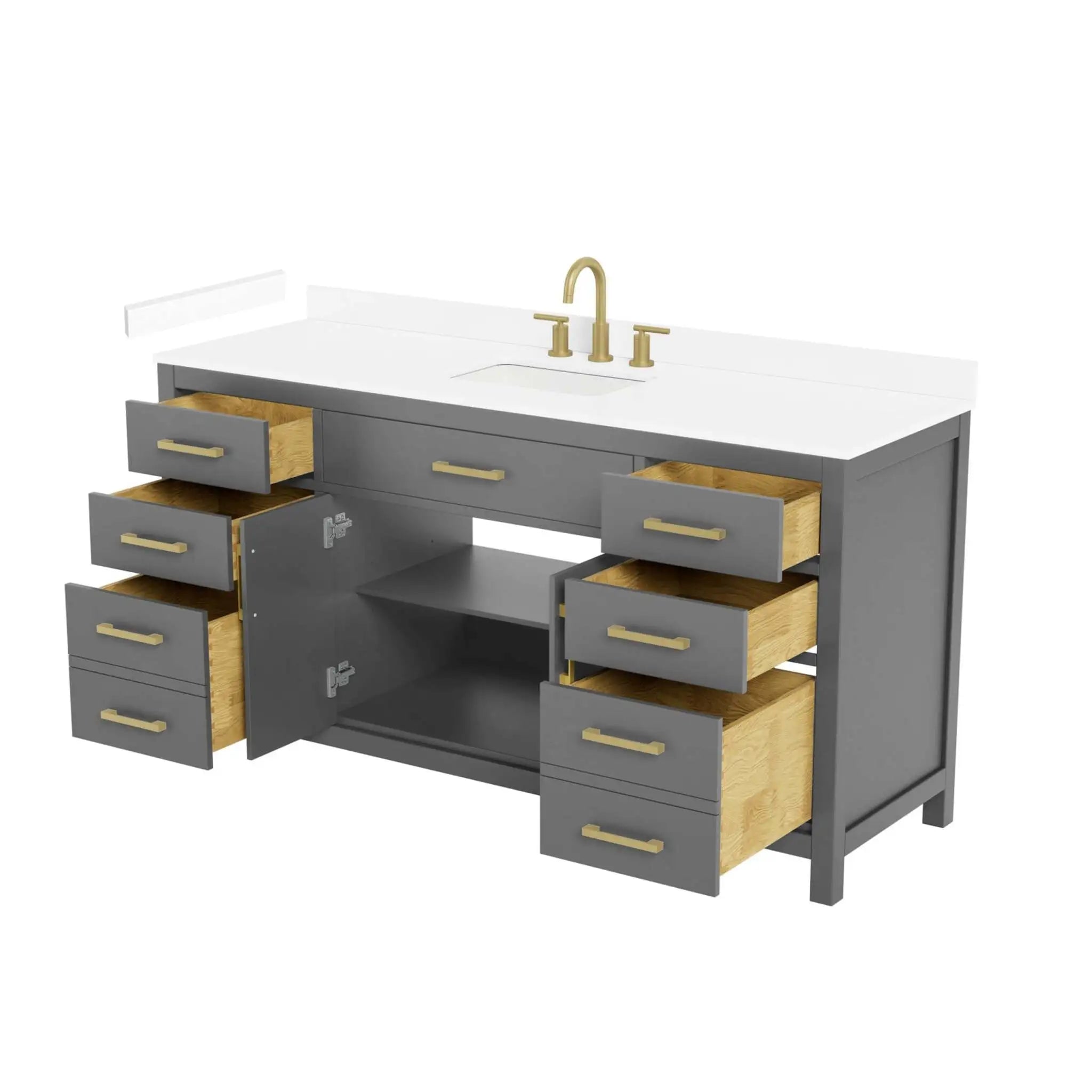 66" Beckett Single Bathroom Vanity in Dark Gray with Brushed Gold Trim by Wyndham