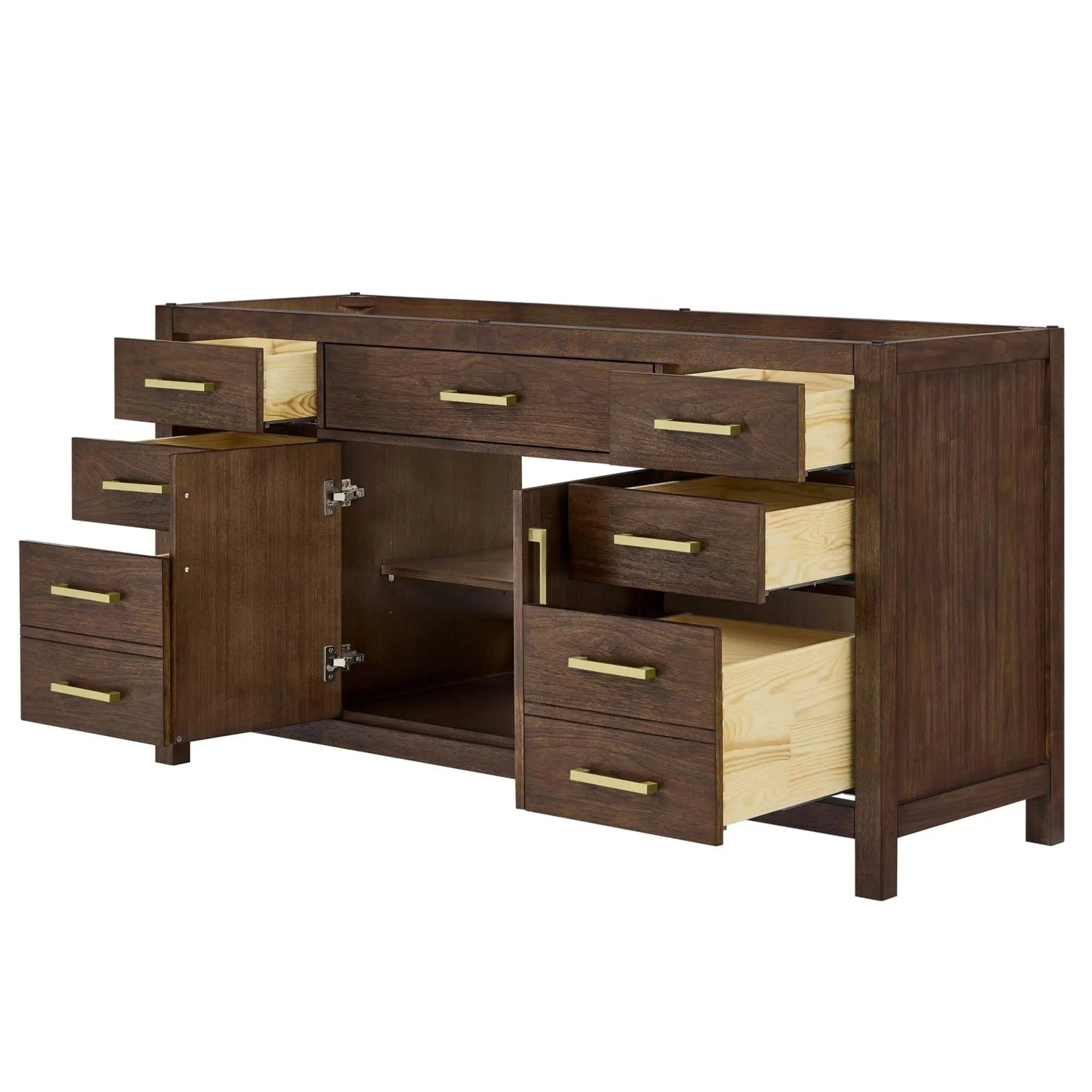 66" Beckett Single Bathroom Vanity in Dark Walnut with Brushed Gold Trim by Wyndham