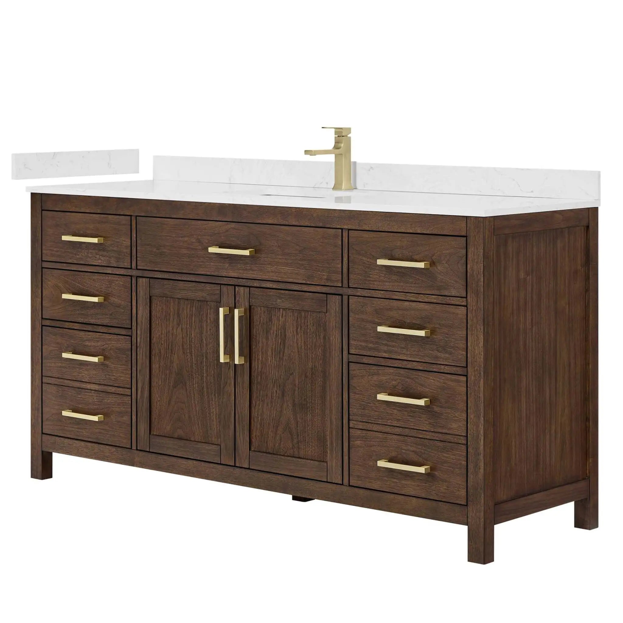 66" Beckett Single Bathroom Vanity in Dark Walnut with Brushed Gold Trim by Wyndham