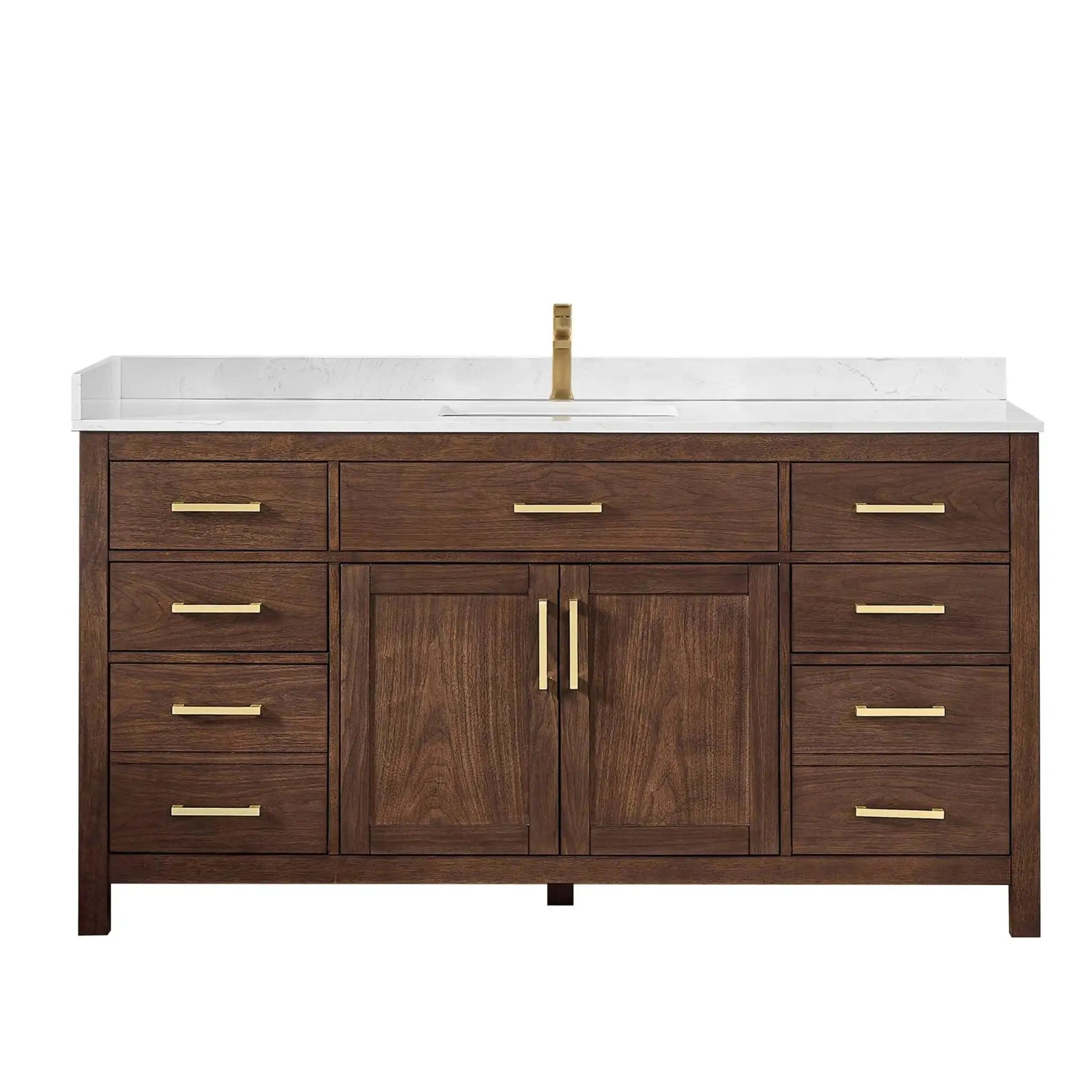 66" Beckett Single Bathroom Vanity in Dark Walnut with Brushed Gold Trim by Wyndham