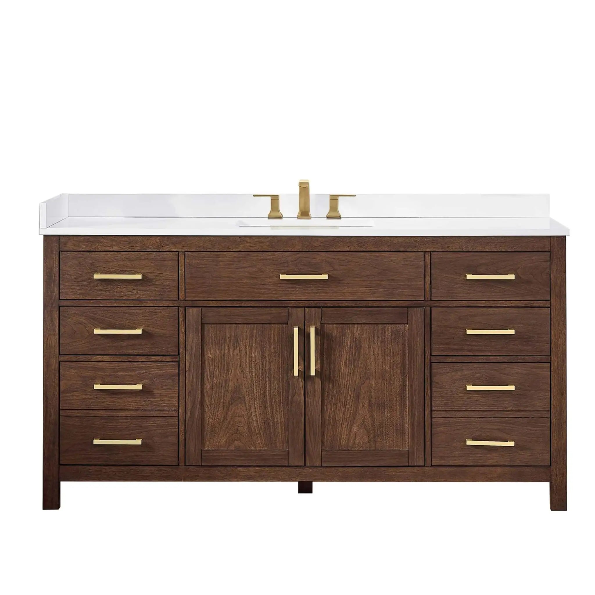 66" Beckett Single Bathroom Vanity in Dark Walnut with Brushed Gold Trim by Wyndham
