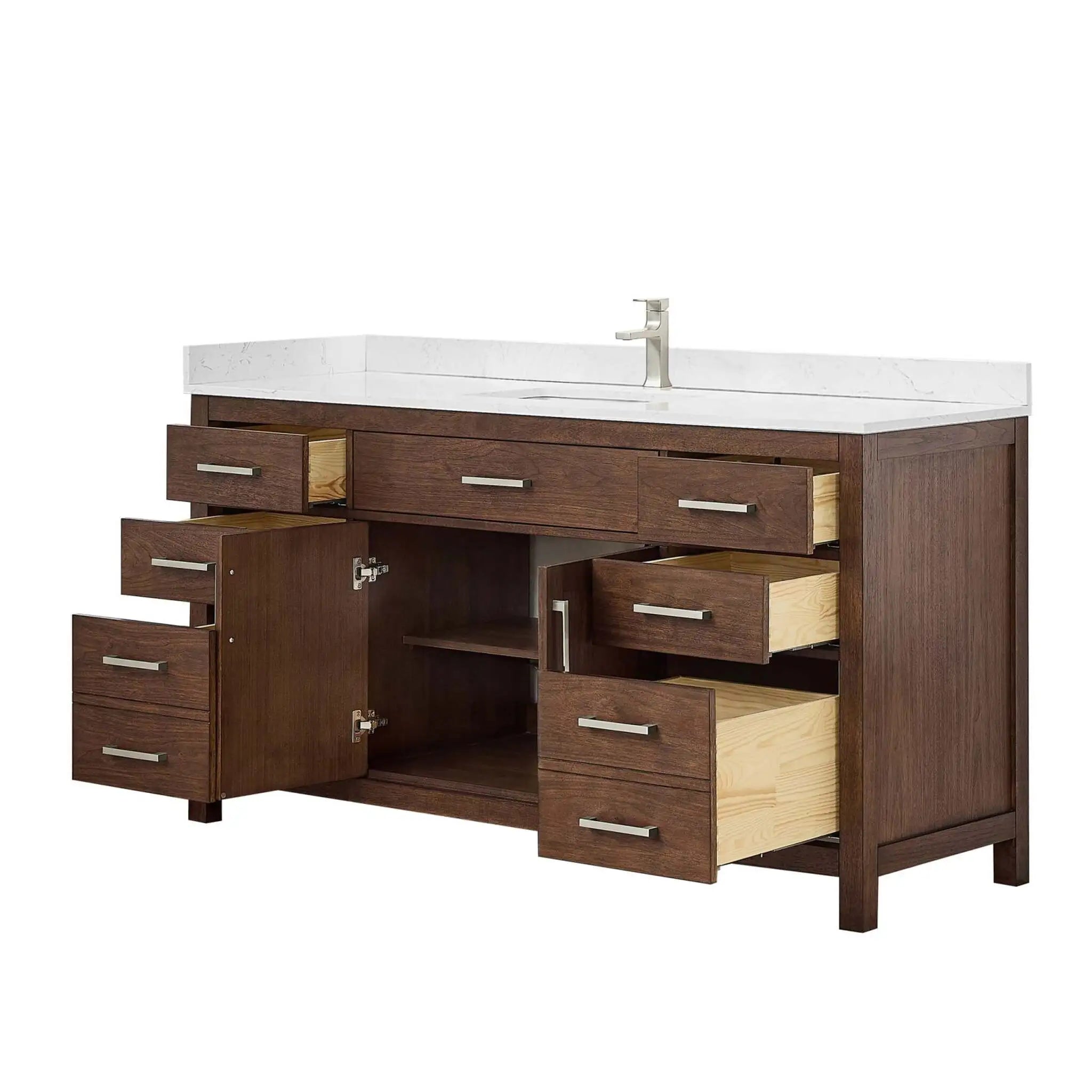 66" Beckett Single Bathroom Vanity in Dark Walnut with Brushed Nickel Trim by Wyndham