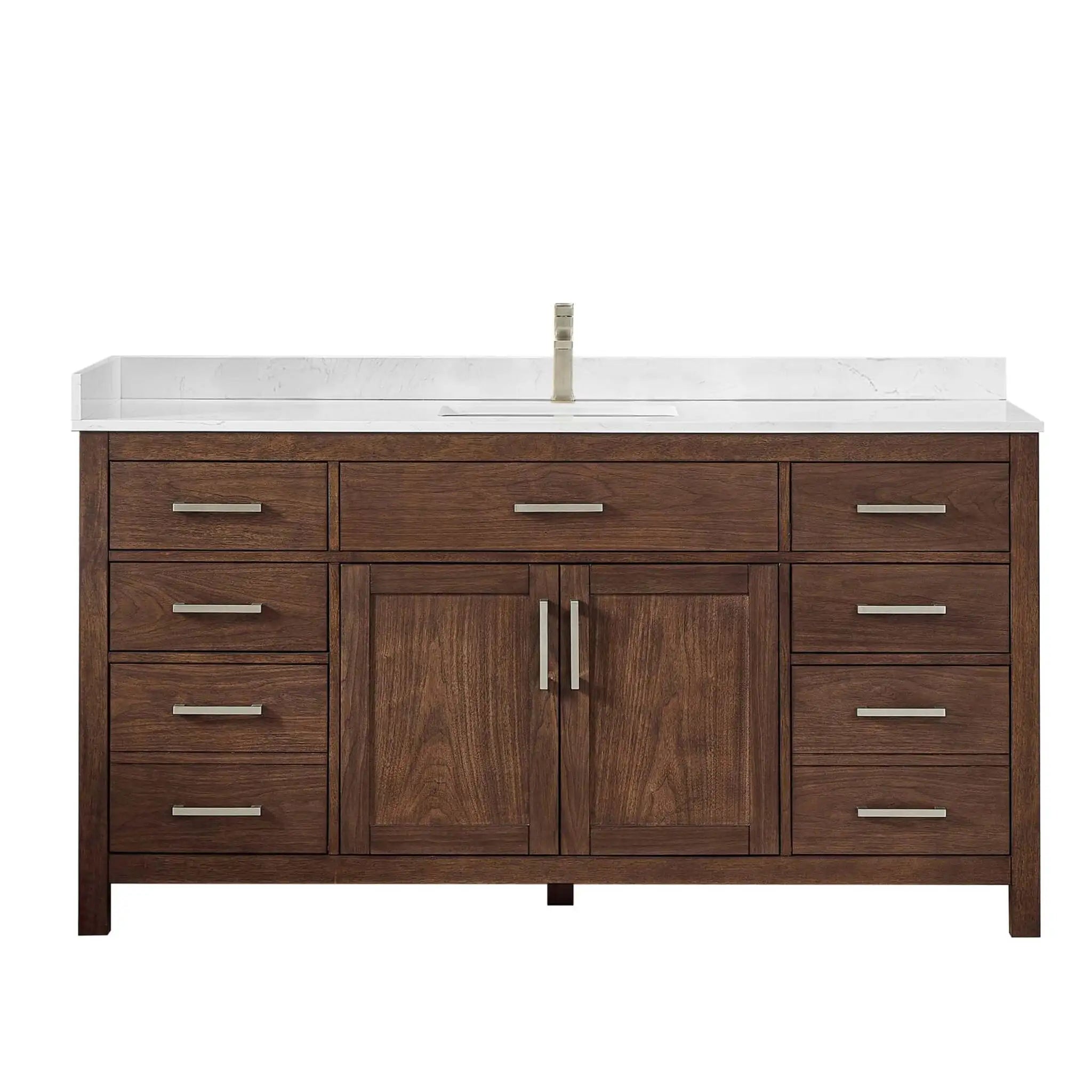 66" Beckett Single Bathroom Vanity in Dark Walnut with Brushed Nickel Trim by Wyndham