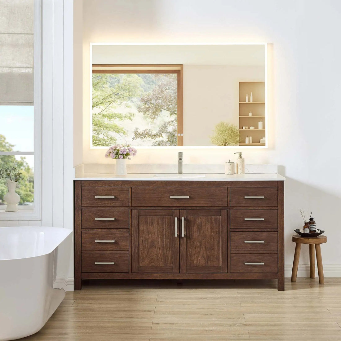 66" Beckett Single Bathroom Vanity in Dark Walnut with Brushed Nickel Trim by Wyndham