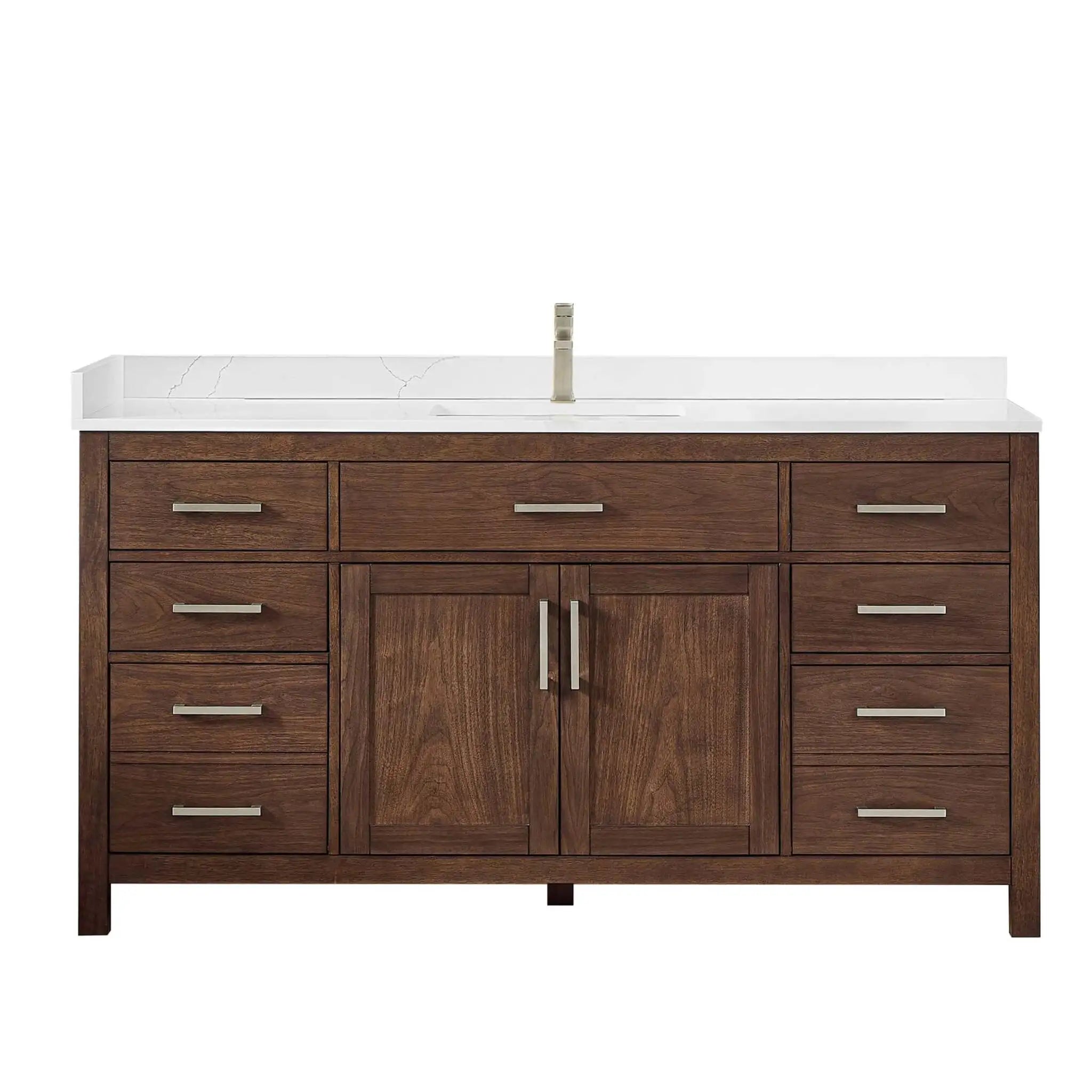 66" Beckett Single Bathroom Vanity in Dark Walnut with Brushed Nickel Trim by Wyndham