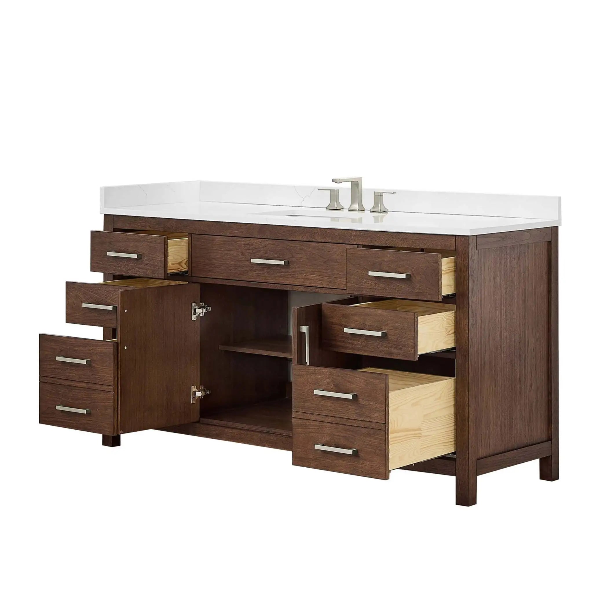 66" Beckett Single Bathroom Vanity in Dark Walnut with Brushed Nickel Trim by Wyndham