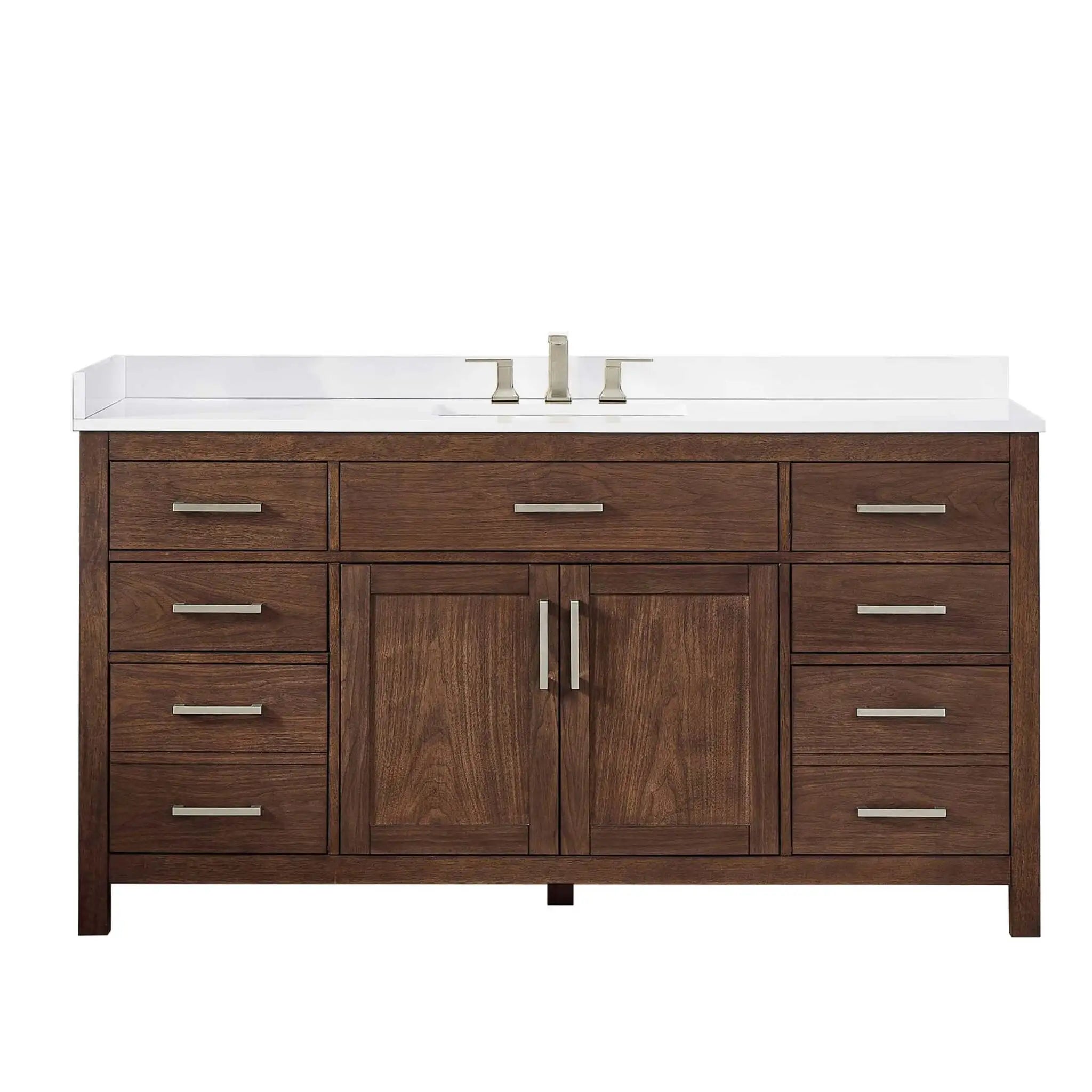 66" Beckett Single Bathroom Vanity in Dark Walnut with Brushed Nickel Trim by Wyndham
