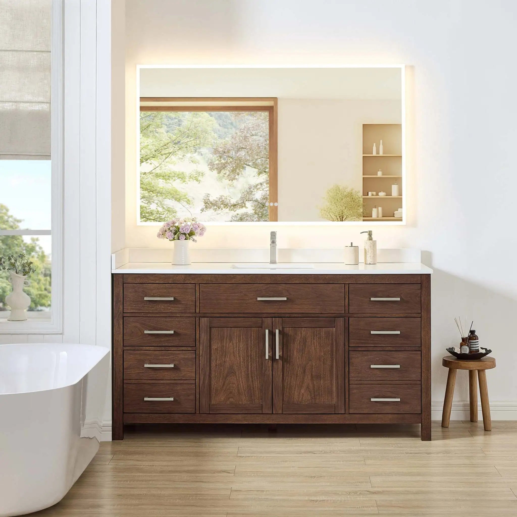 66" Beckett Single Bathroom Vanity in Dark Walnut with Brushed Nickel Trim by Wyndham