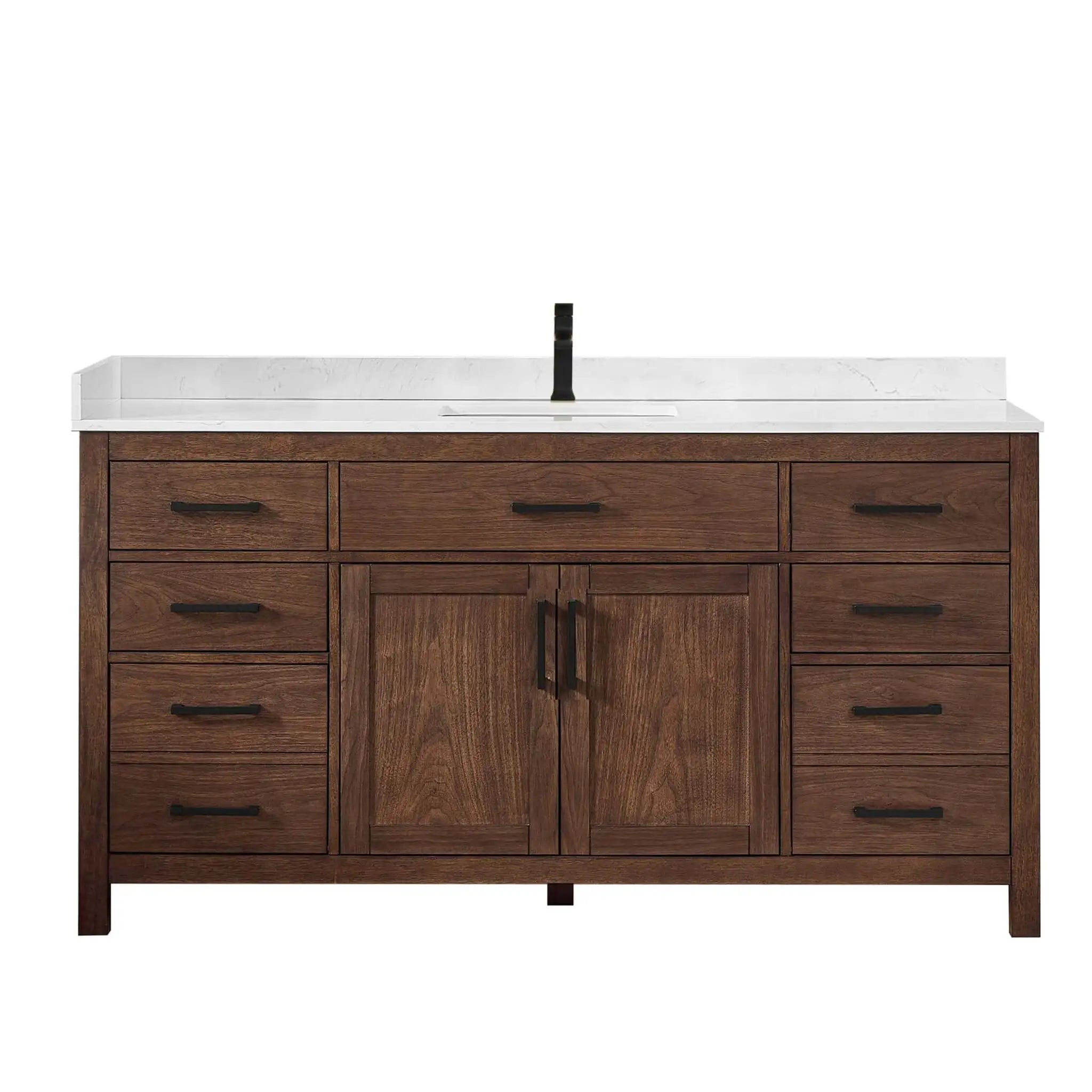 66" Beckett Single Bathroom Vanity in Dark Walnut with Matte Black Trim by Wyndham