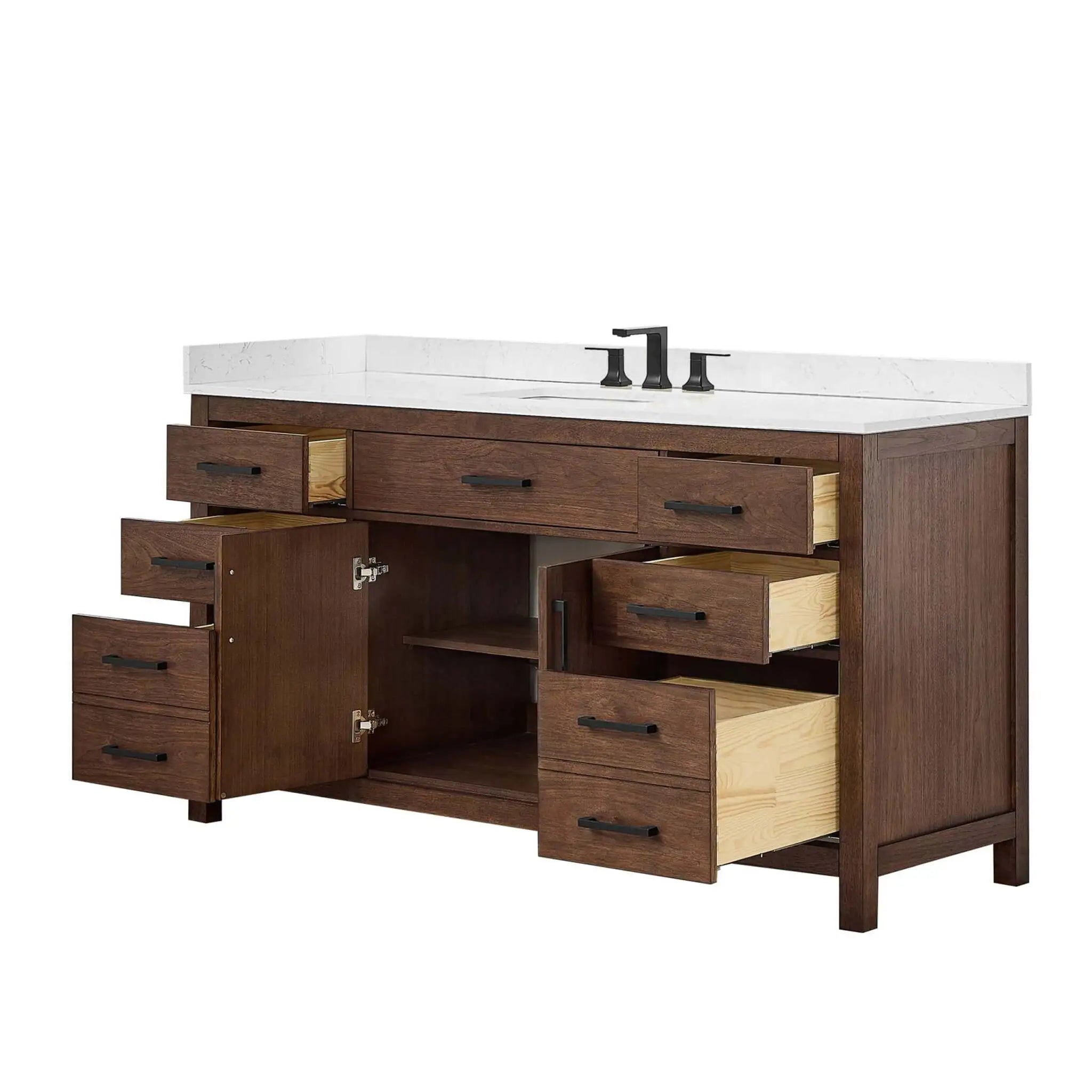 66" Beckett Single Bathroom Vanity in Dark Walnut with Matte Black Trim by Wyndham