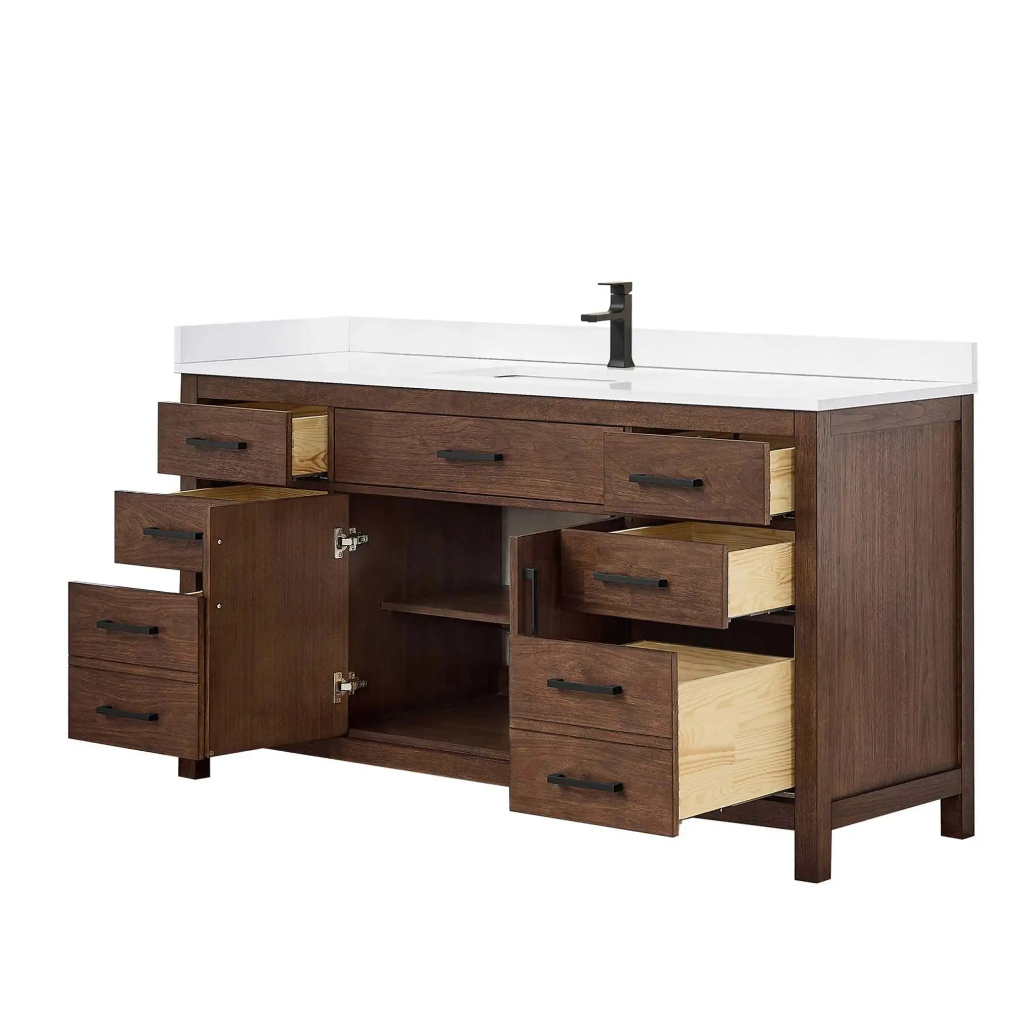 66" Beckett Single Bathroom Vanity in Dark Walnut with Matte Black Trim by Wyndham