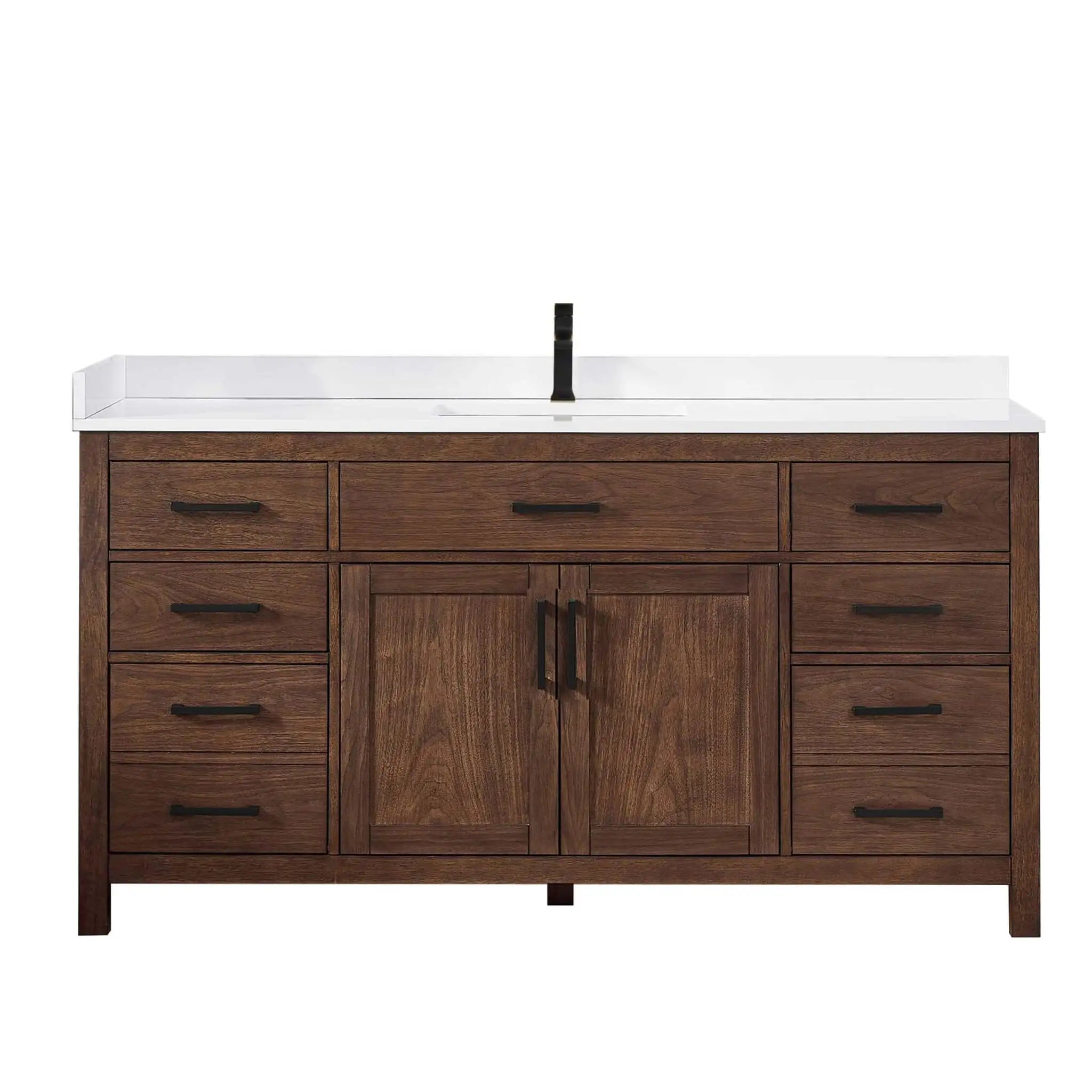 66" Beckett Single Bathroom Vanity in Dark Walnut with Matte Black Trim by Wyndham