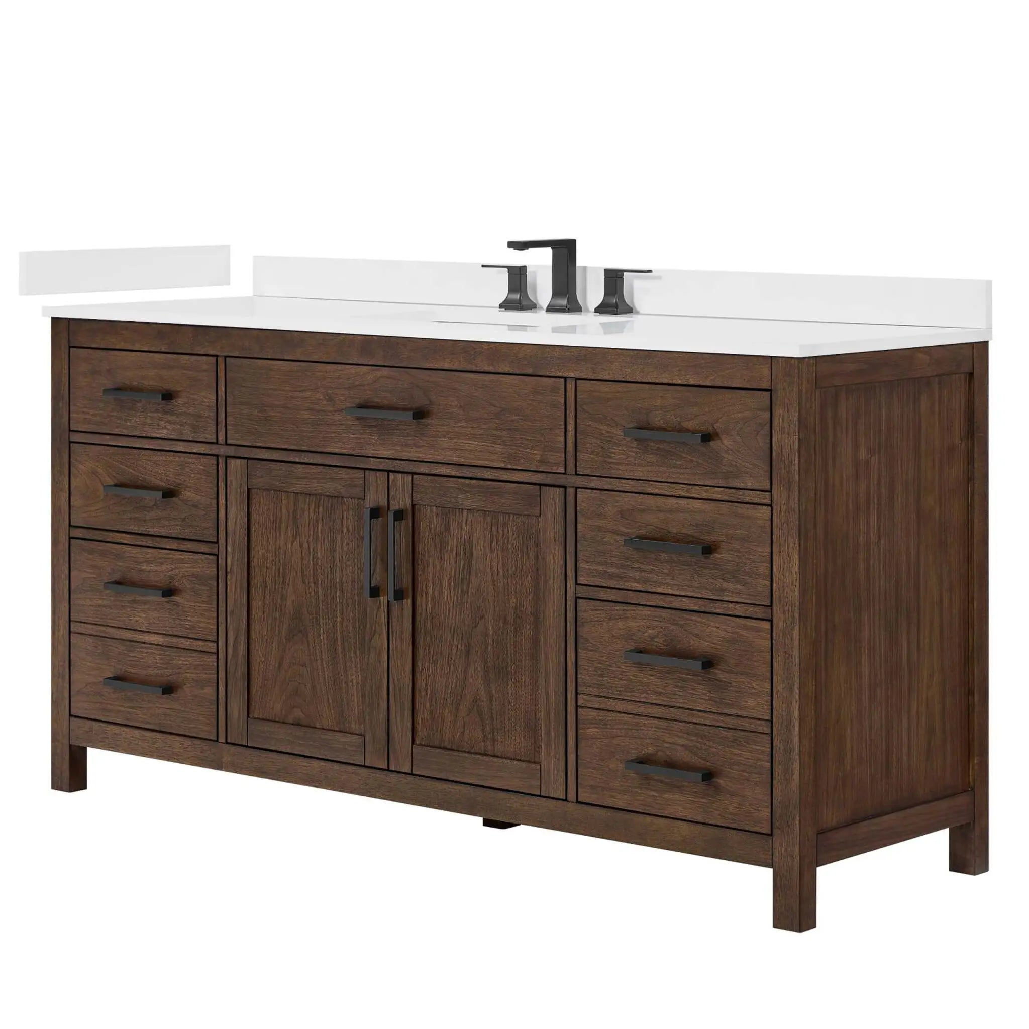 66" Beckett Single Bathroom Vanity in Dark Walnut with Matte Black Trim by Wyndham
