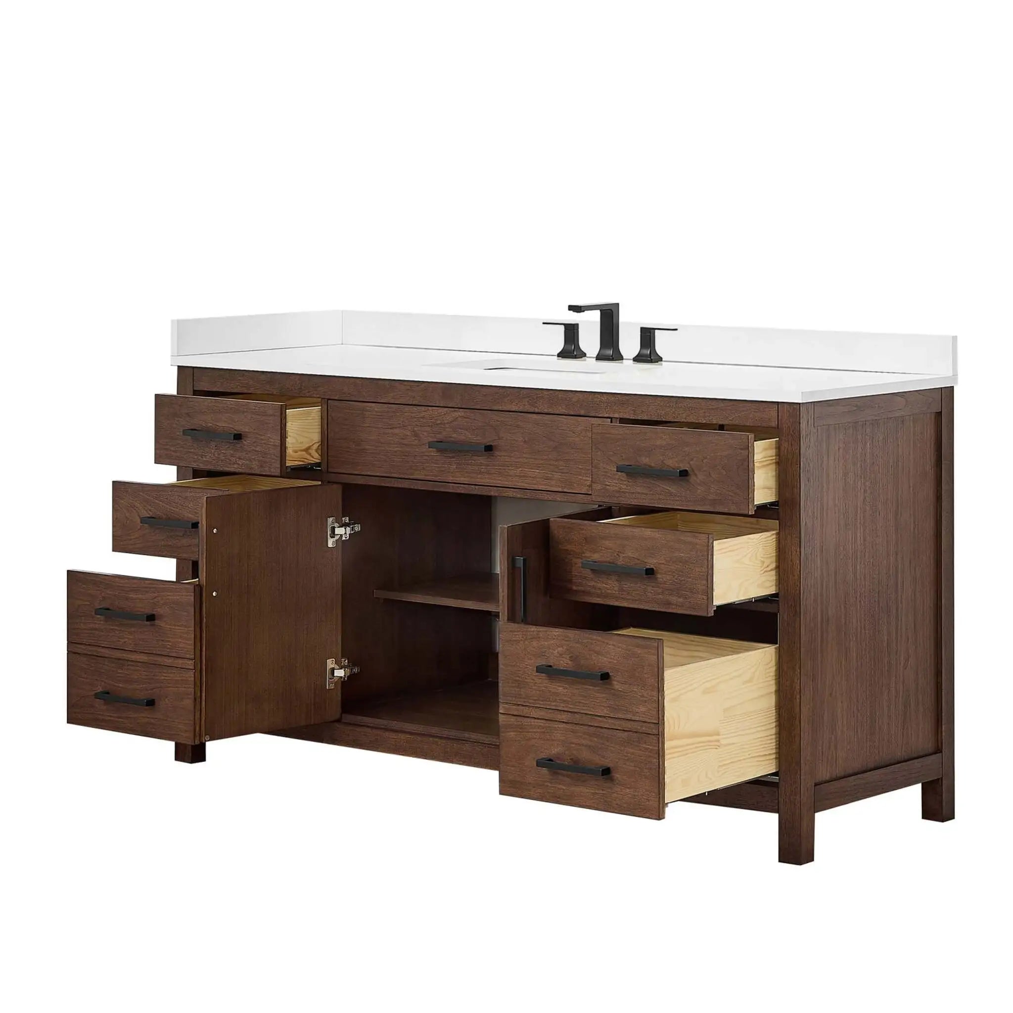 66" Beckett Single Bathroom Vanity in Dark Walnut with Matte Black Trim by Wyndham