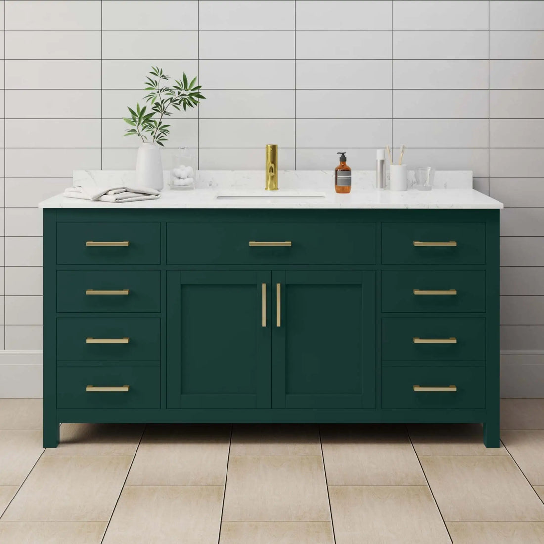 66" Beckett Single Bathroom Vanity in Green with Brushed Gold Trim by Wyndham
