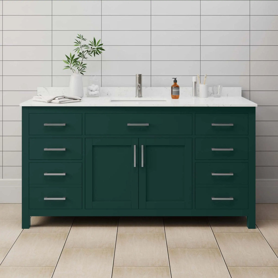66" Beckett Single Bathroom Vanity in Green with Brushed Nickel Trim by Wyndham