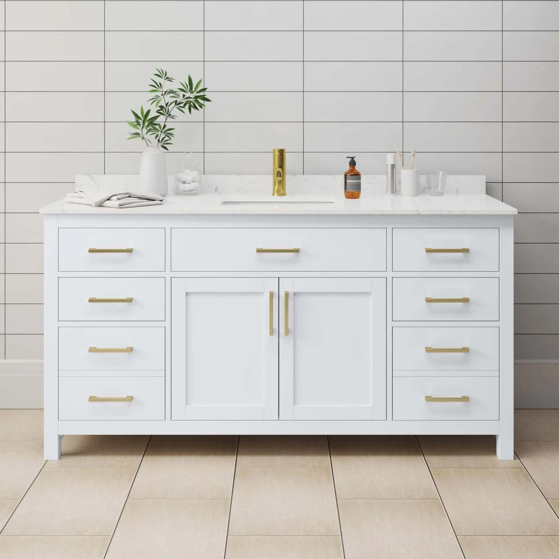 66" Beckett Single Bathroom Vanity in White with Brushed Gold Trim by Wyndham