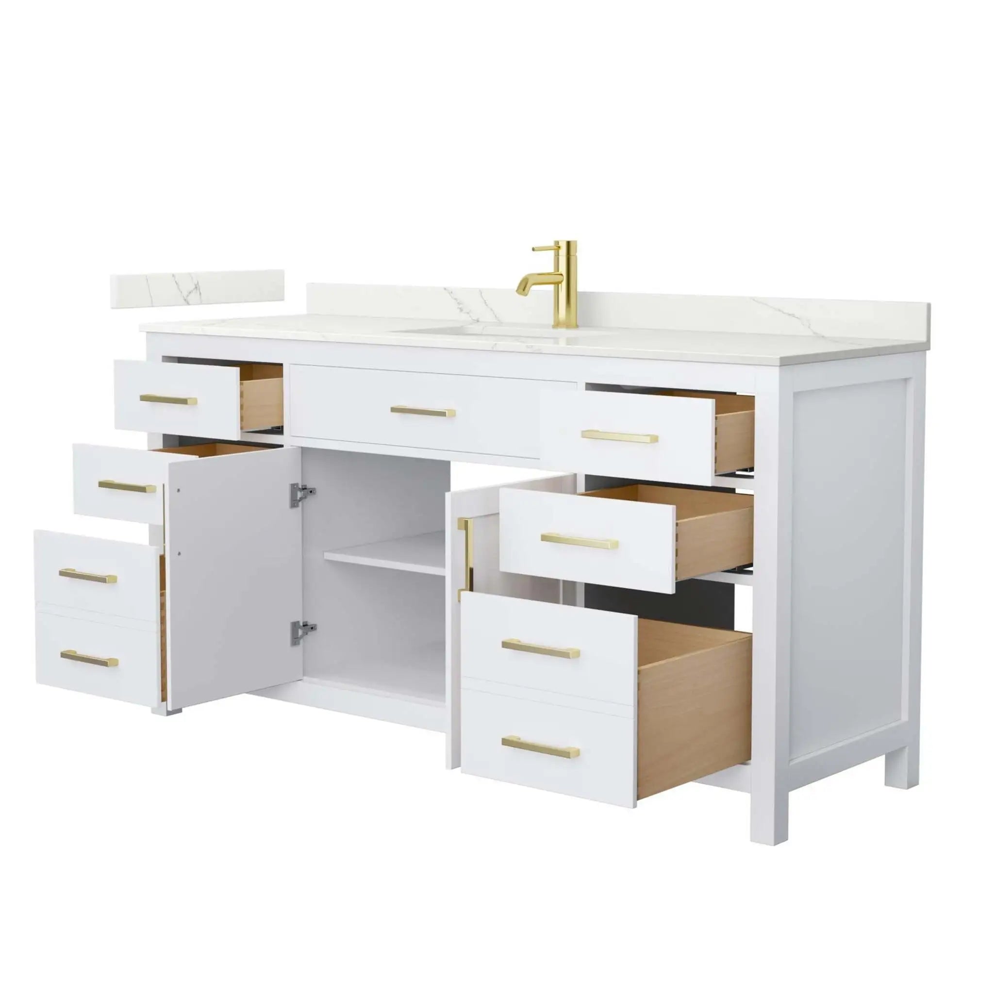66" Beckett Single Bathroom Vanity in White with Brushed Gold Trim by Wyndham