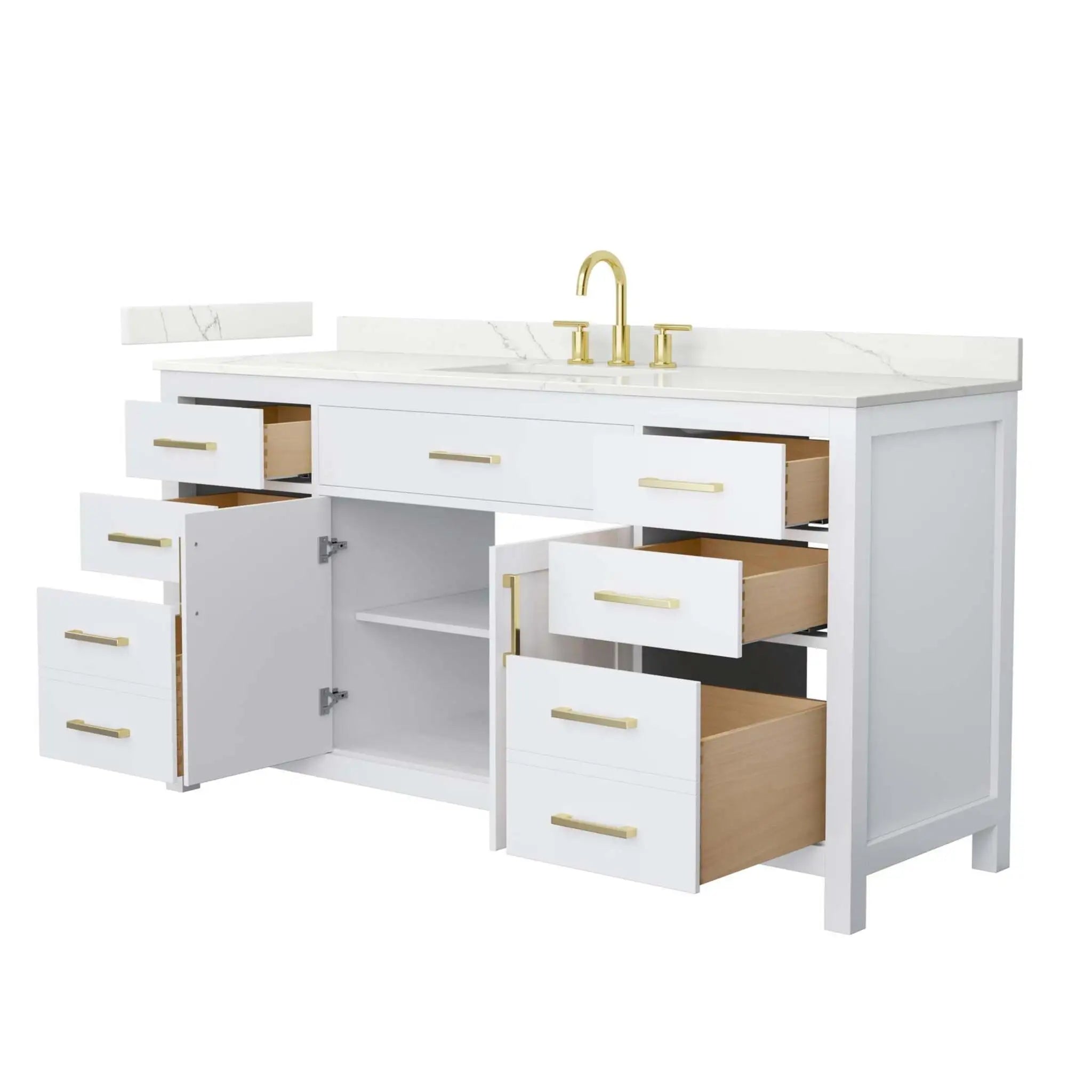 66" Beckett Single Bathroom Vanity in White with Brushed Gold Trim by Wyndham