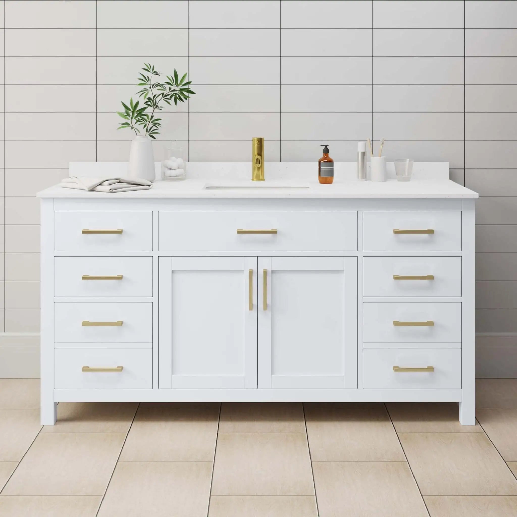 66" Beckett Single Bathroom Vanity in White with Brushed Gold Trim by Wyndham