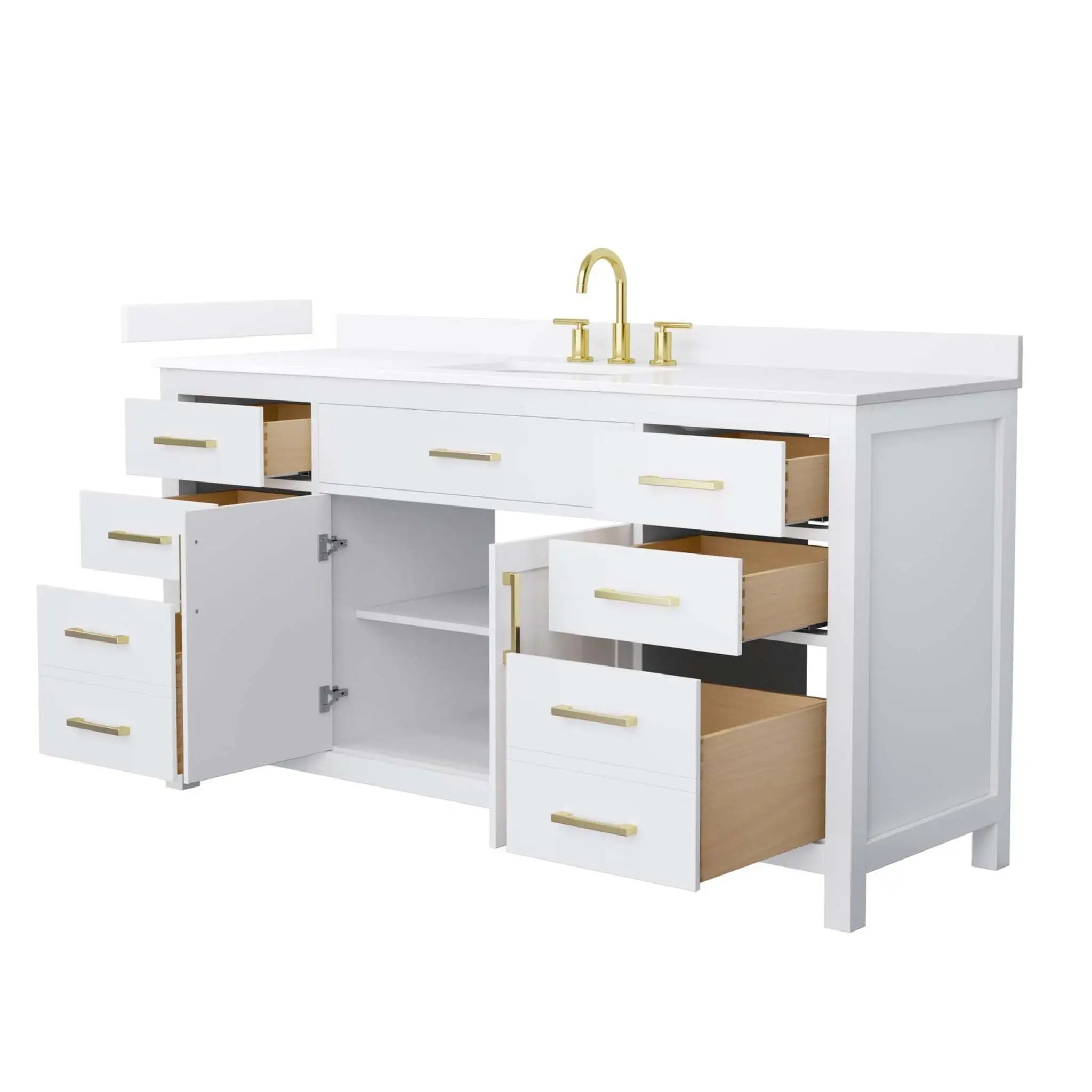 66" Beckett Single Bathroom Vanity in White with Brushed Gold Trim by Wyndham