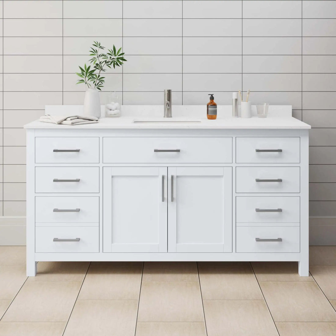 66" Beckett Single Bathroom Vanity in White with Brushed Nickel Trim by Wyndham