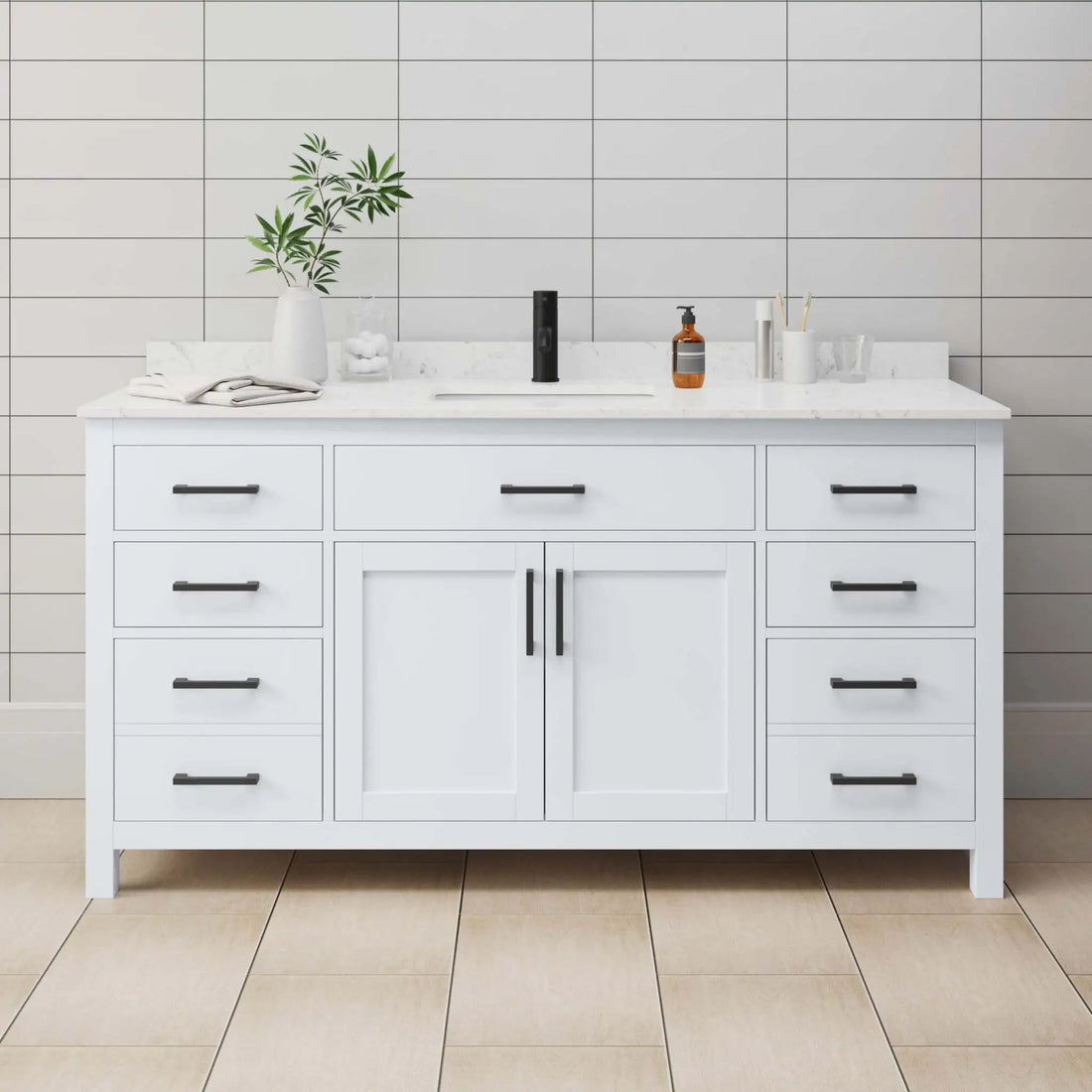 66" Beckett Single Bathroom Vanity in White with Matte Black Trim by Wyndham