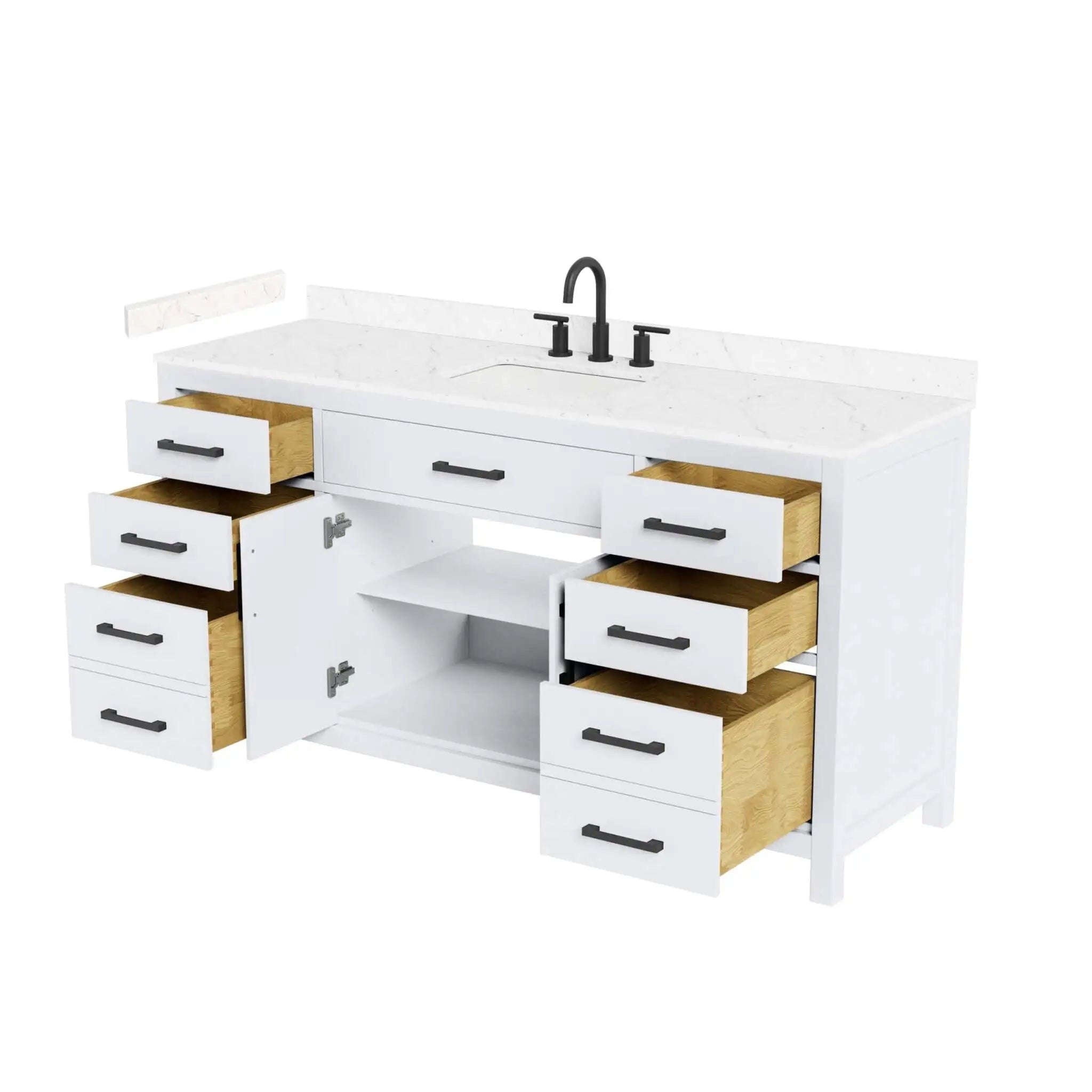 66" Beckett Single Bathroom Vanity in White with Matte Black Trim by Wyndham