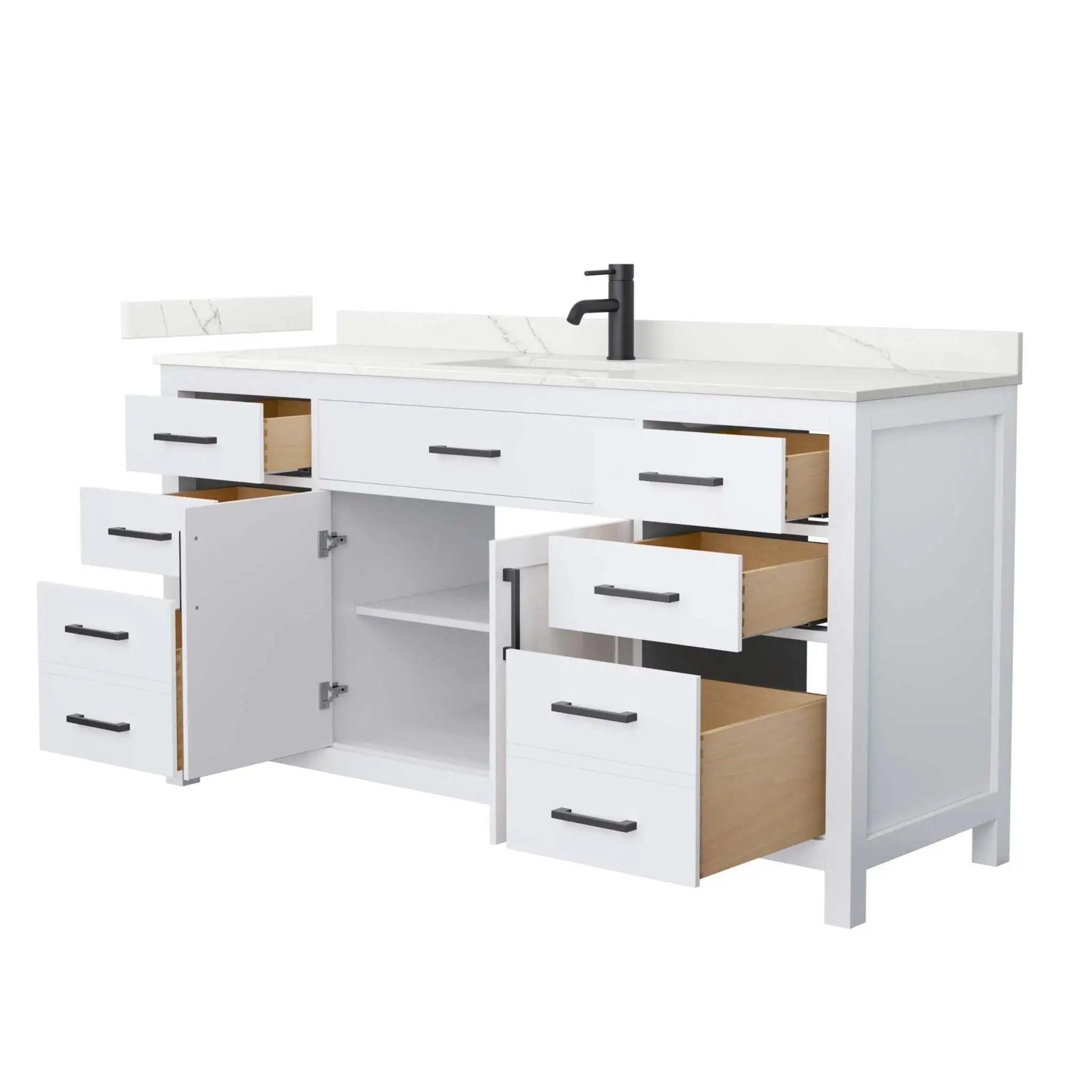 66" Beckett Single Bathroom Vanity in White with Matte Black Trim by Wyndham