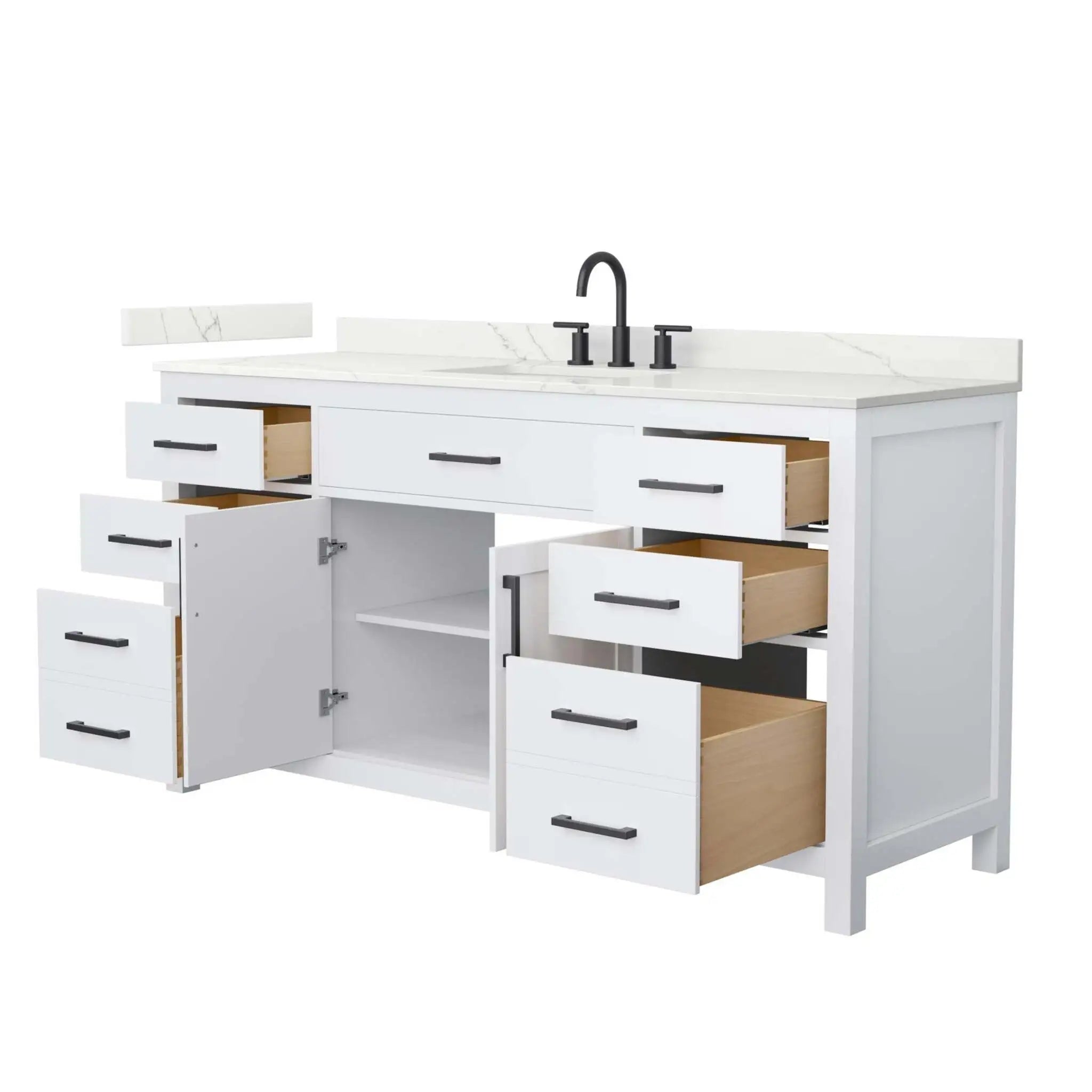66" Beckett Single Bathroom Vanity in White with Matte Black Trim by Wyndham
