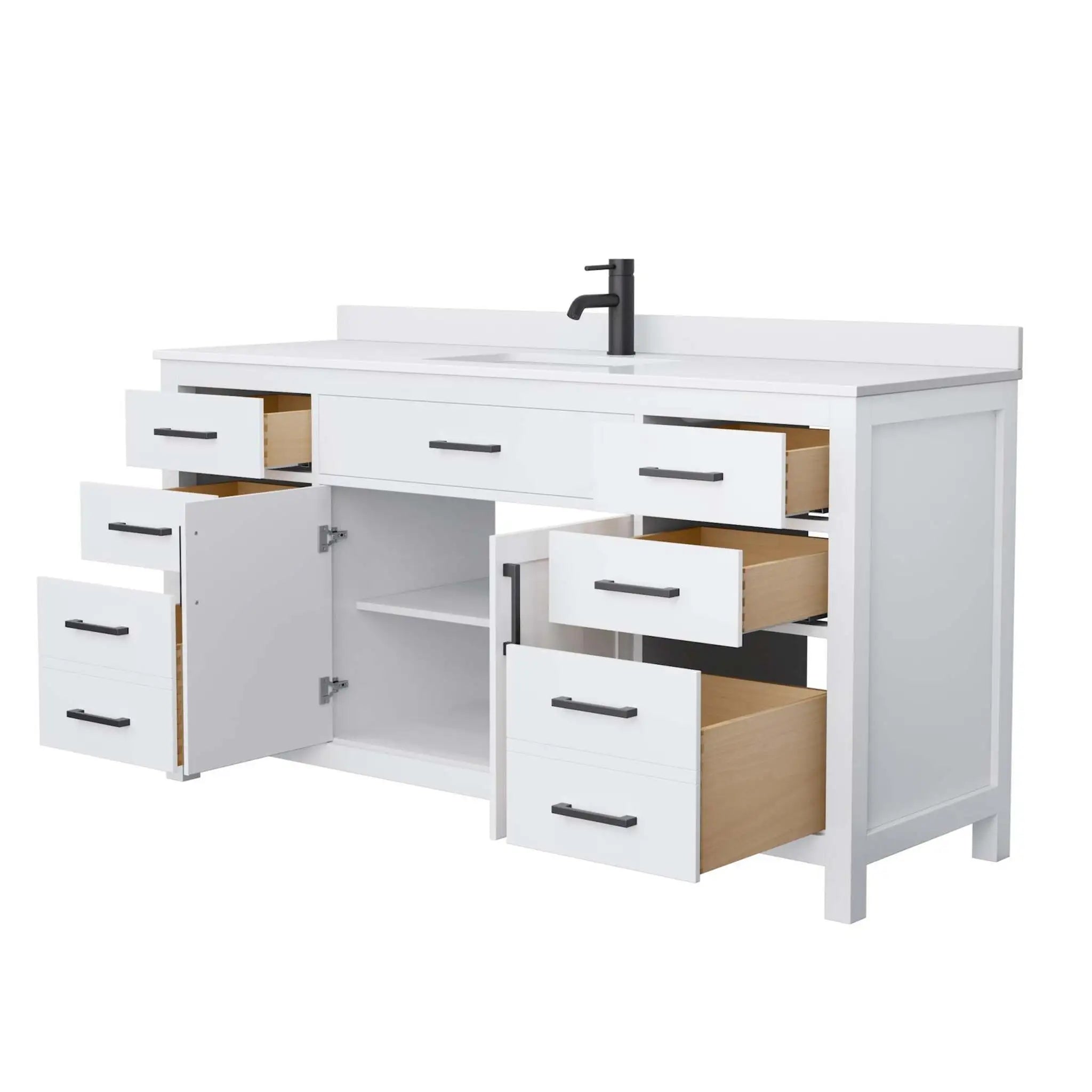 66" Beckett Single Bathroom Vanity in White with Matte Black Trim by Wyndham