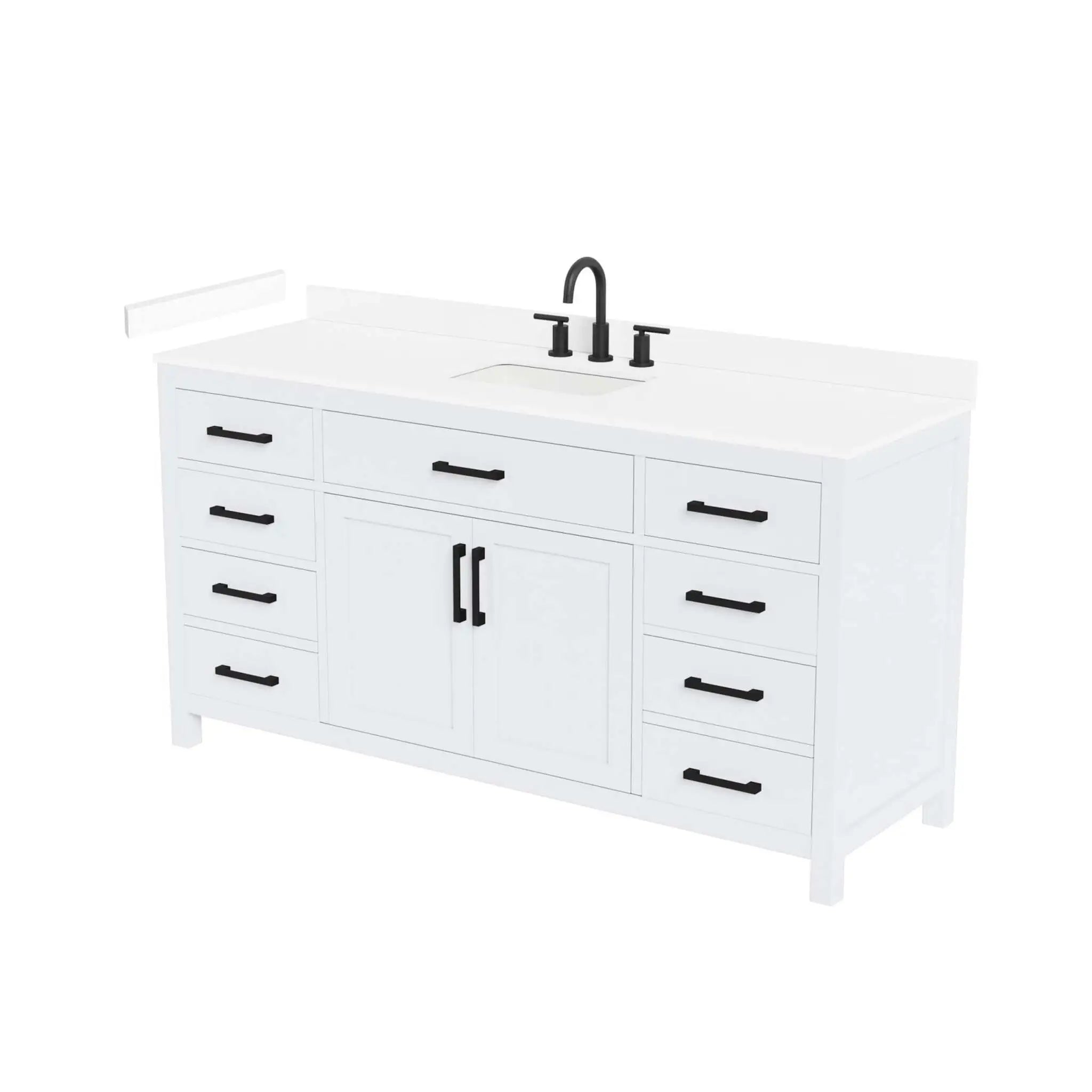 66" Beckett Single Bathroom Vanity in White with Matte Black Trim by Wyndham