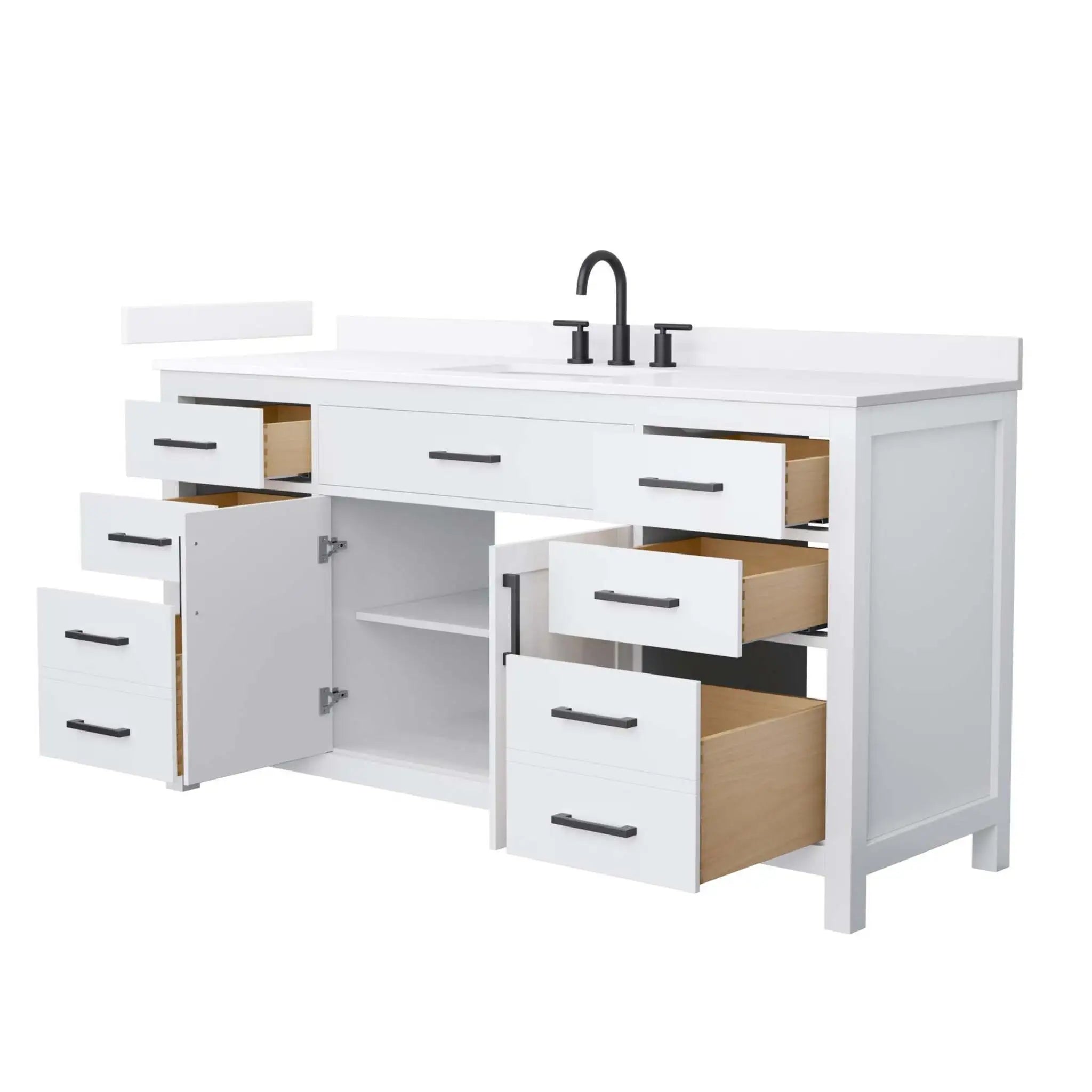 66" Beckett Single Bathroom Vanity in White with Matte Black Trim by Wyndham