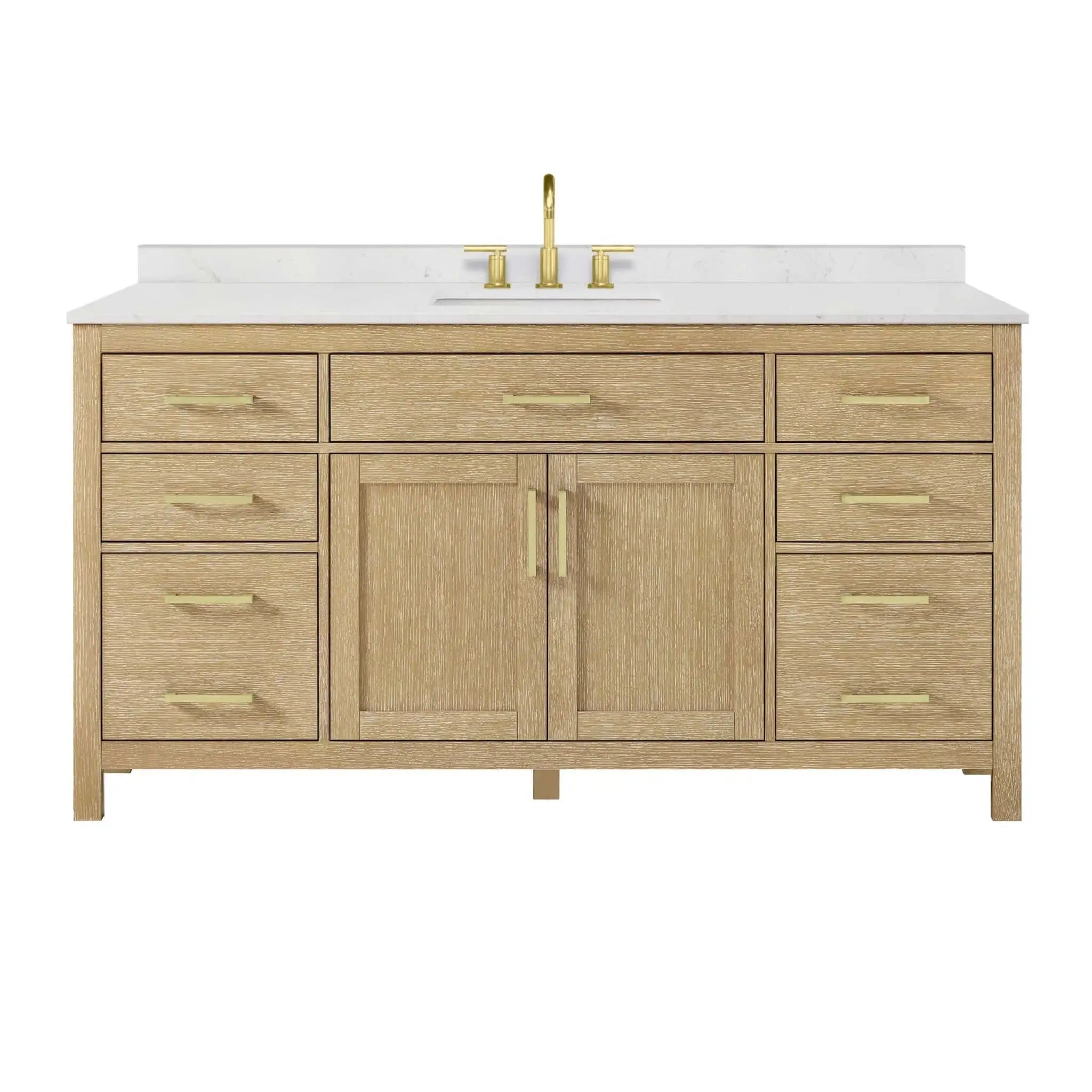 66" Beckett Single Bathroom Vanity in Whitewashed Oak with Brushed Gold Trim by Wyndham
