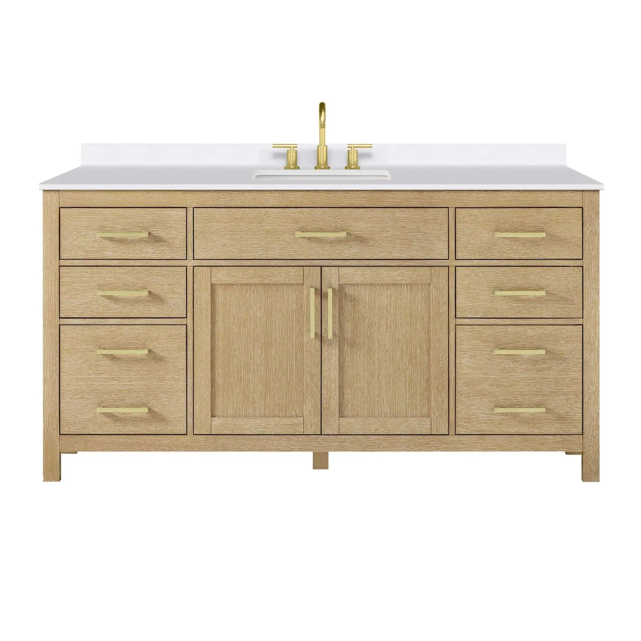 66" Beckett Single Bathroom Vanity in Whitewashed Oak with Brushed Gold Trim by Wyndham