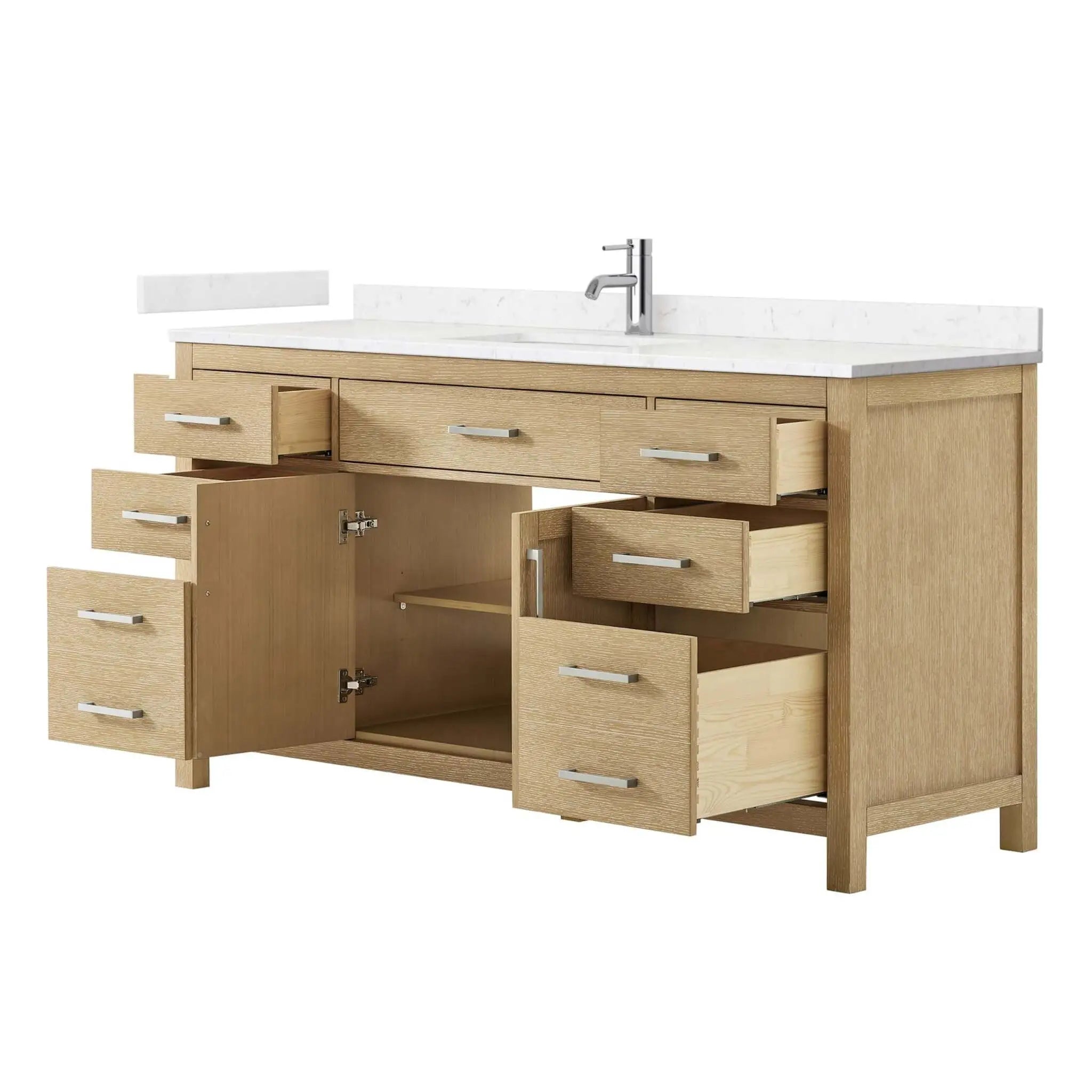 66" Beckett Single Bathroom Vanity in Whitewashed Oak with Brushed Nickel Trim by Wyndham