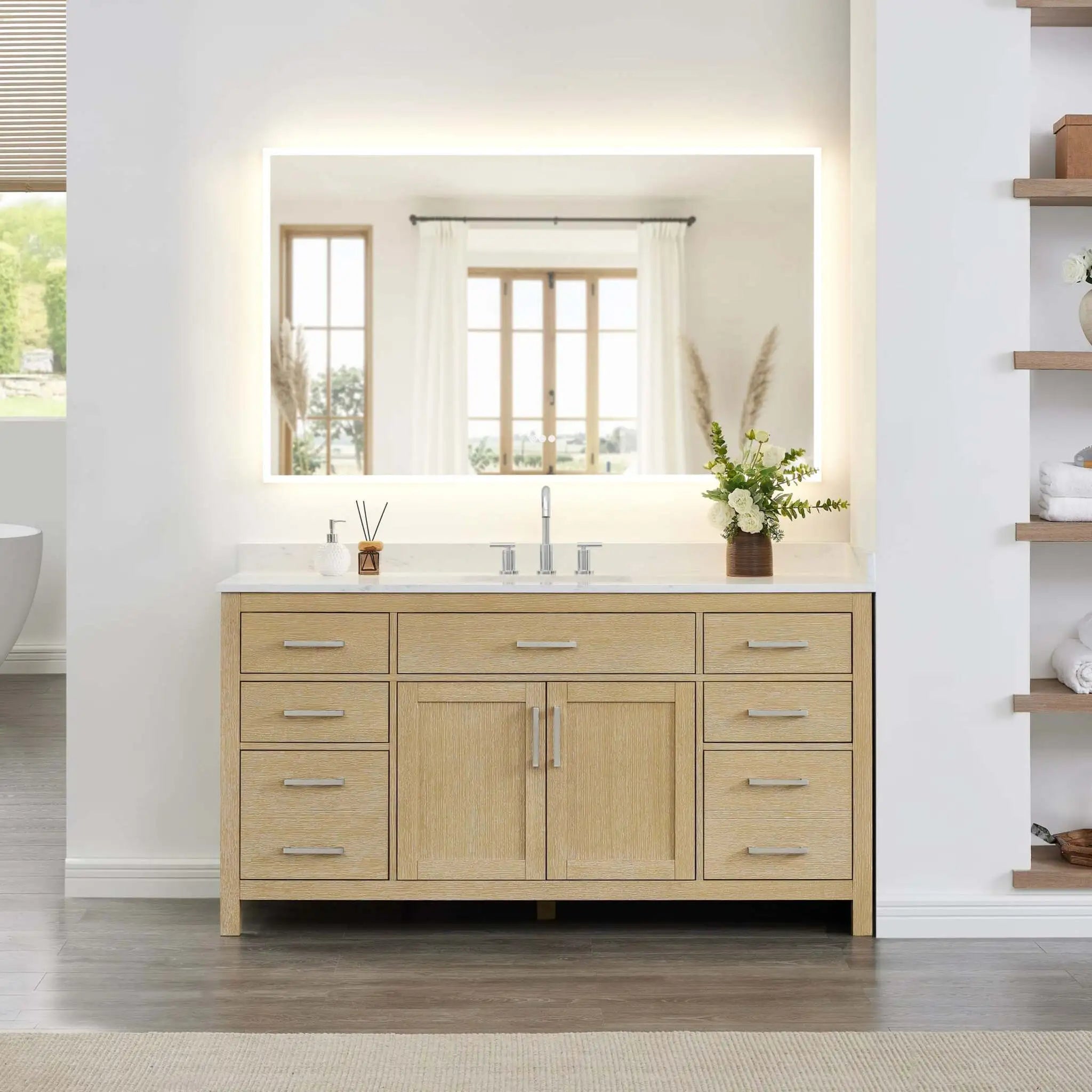 66" Beckett Single Bathroom Vanity in Whitewashed Oak with Brushed Nickel Trim by Wyndham