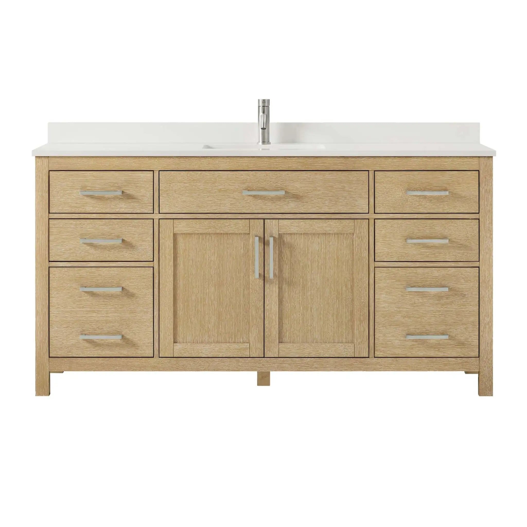 66" Beckett Single Bathroom Vanity in Whitewashed Oak with Brushed Nickel Trim by Wyndham