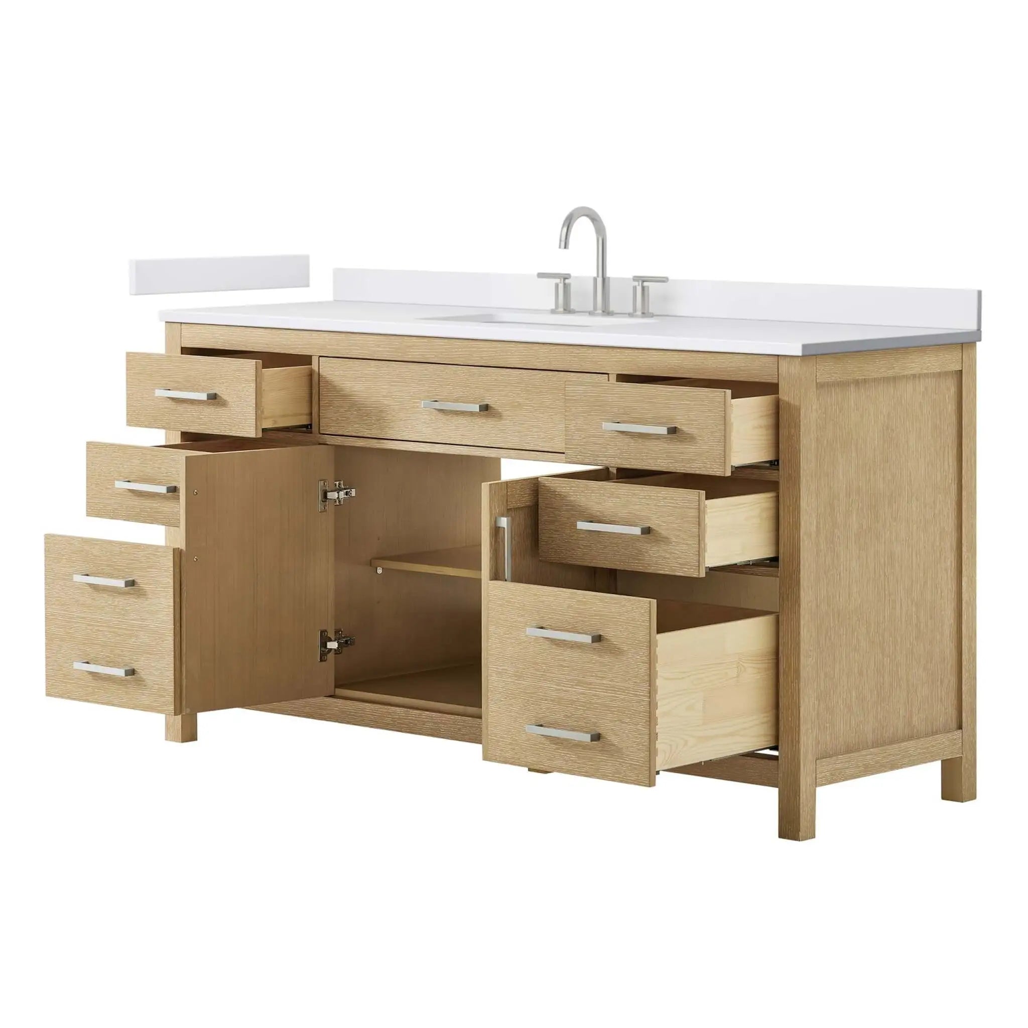 66" Beckett Single Bathroom Vanity in Whitewashed Oak with Brushed Nickel Trim by Wyndham
