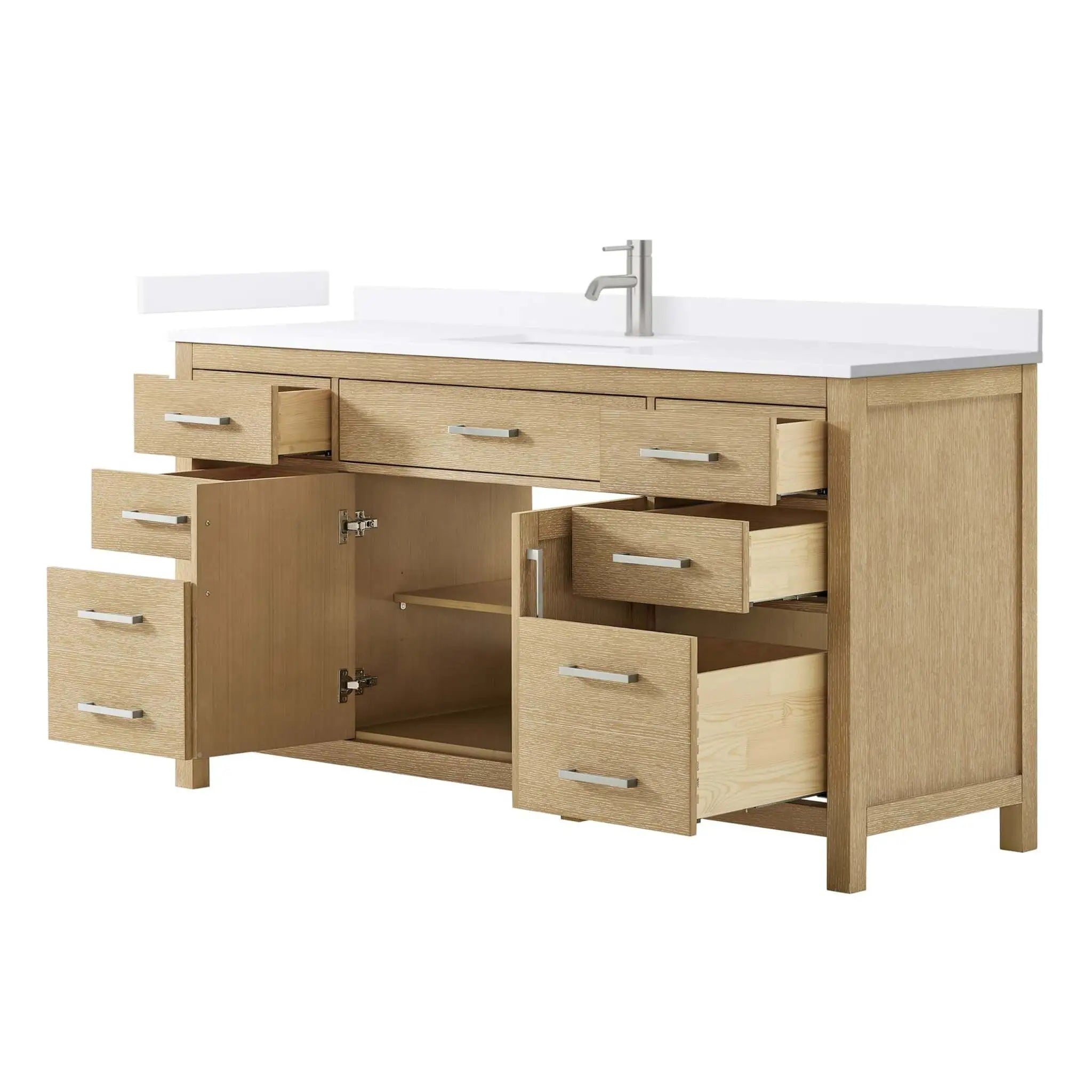 66" Beckett Single Bathroom Vanity in Whitewashed Oak with Brushed Nickel Trim by Wyndham