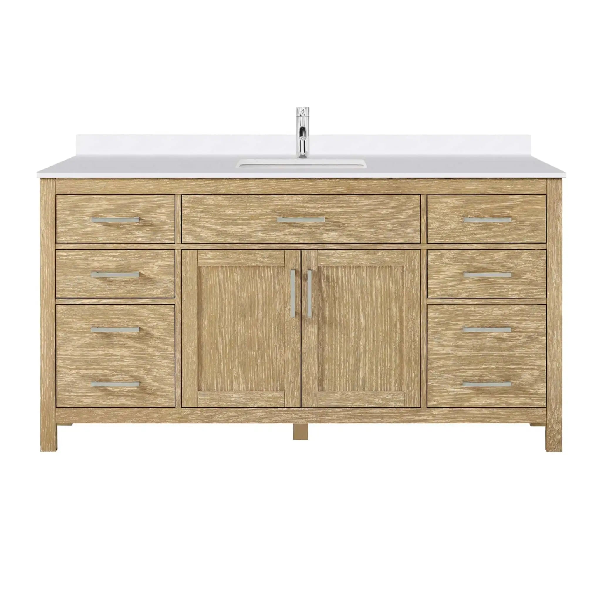 66" Beckett Single Bathroom Vanity in Whitewashed Oak with Brushed Nickel Trim by Wyndham