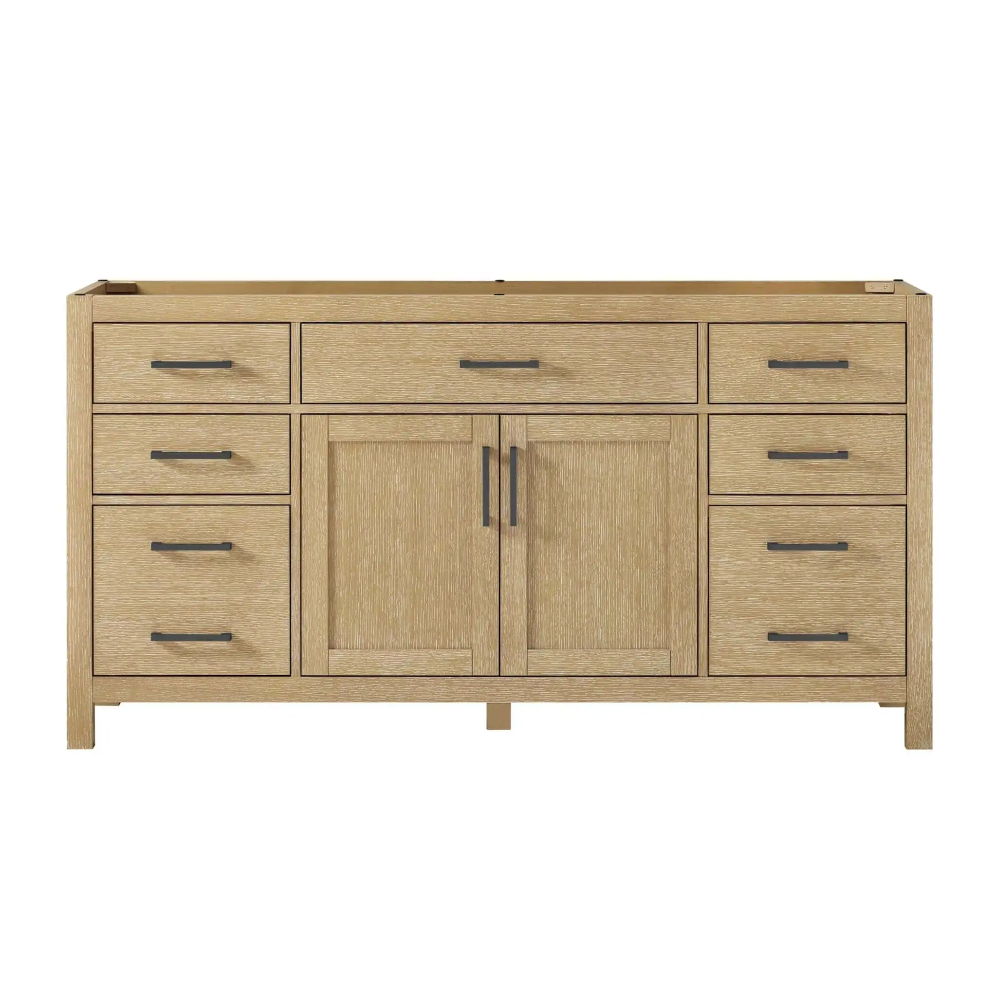 66" Beckett Single Bathroom Vanity in Whitewashed Oak with Matte Black Trim by Wyndham