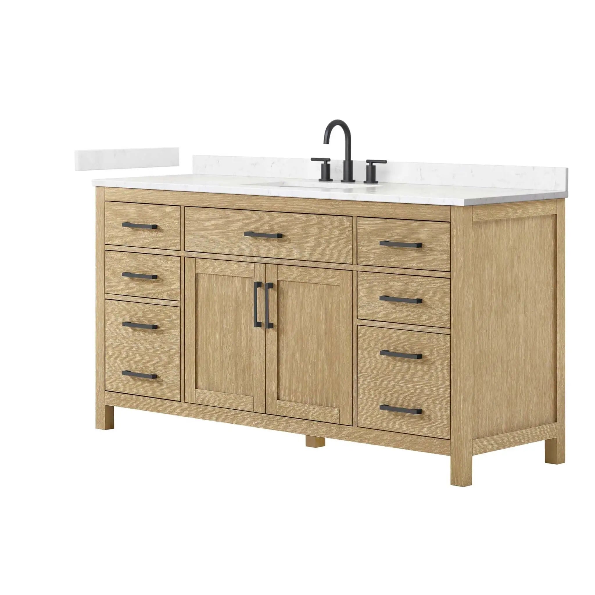 66" Beckett Single Bathroom Vanity in Whitewashed Oak with Matte Black Trim by Wyndham