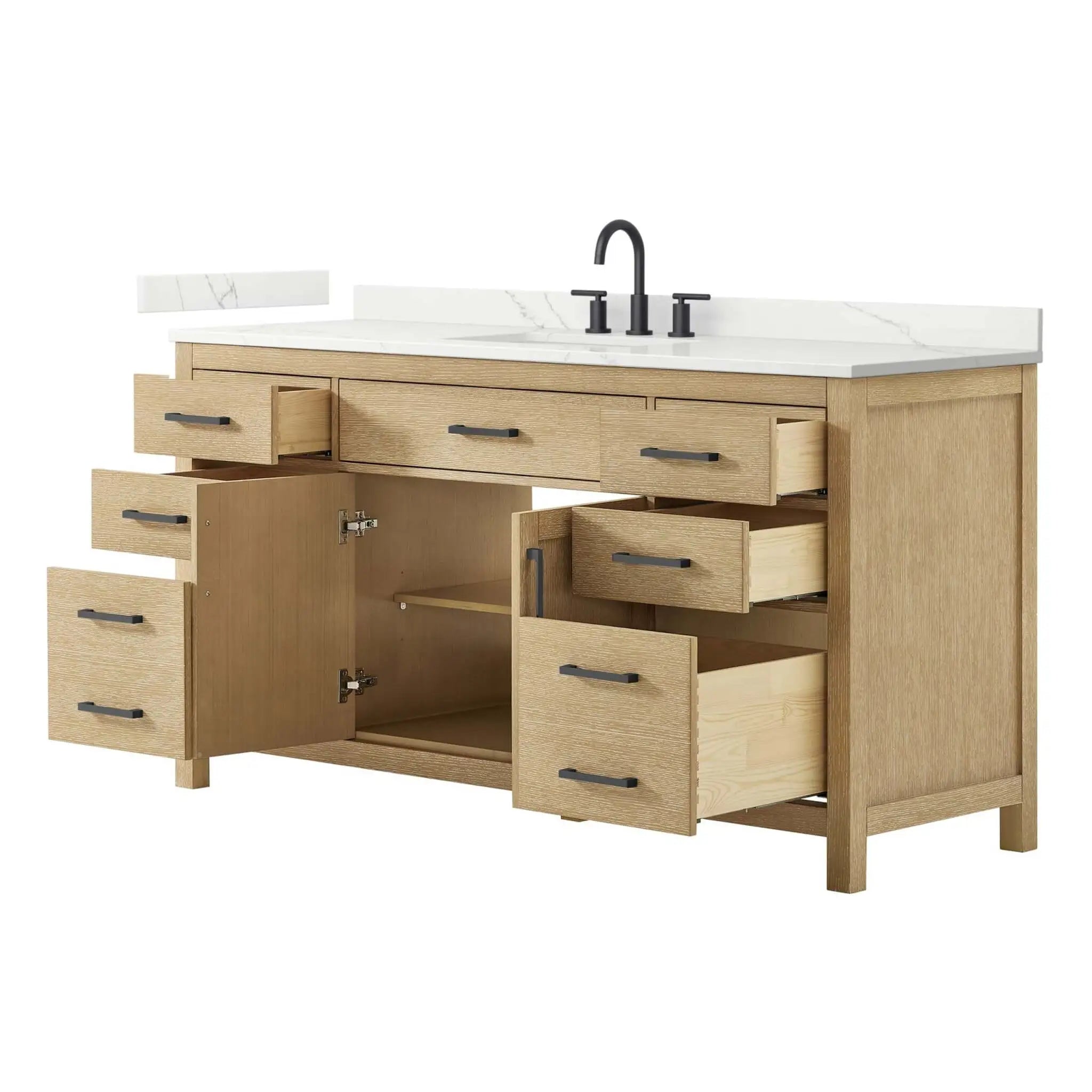66" Beckett Single Bathroom Vanity in Whitewashed Oak with Matte Black Trim by Wyndham