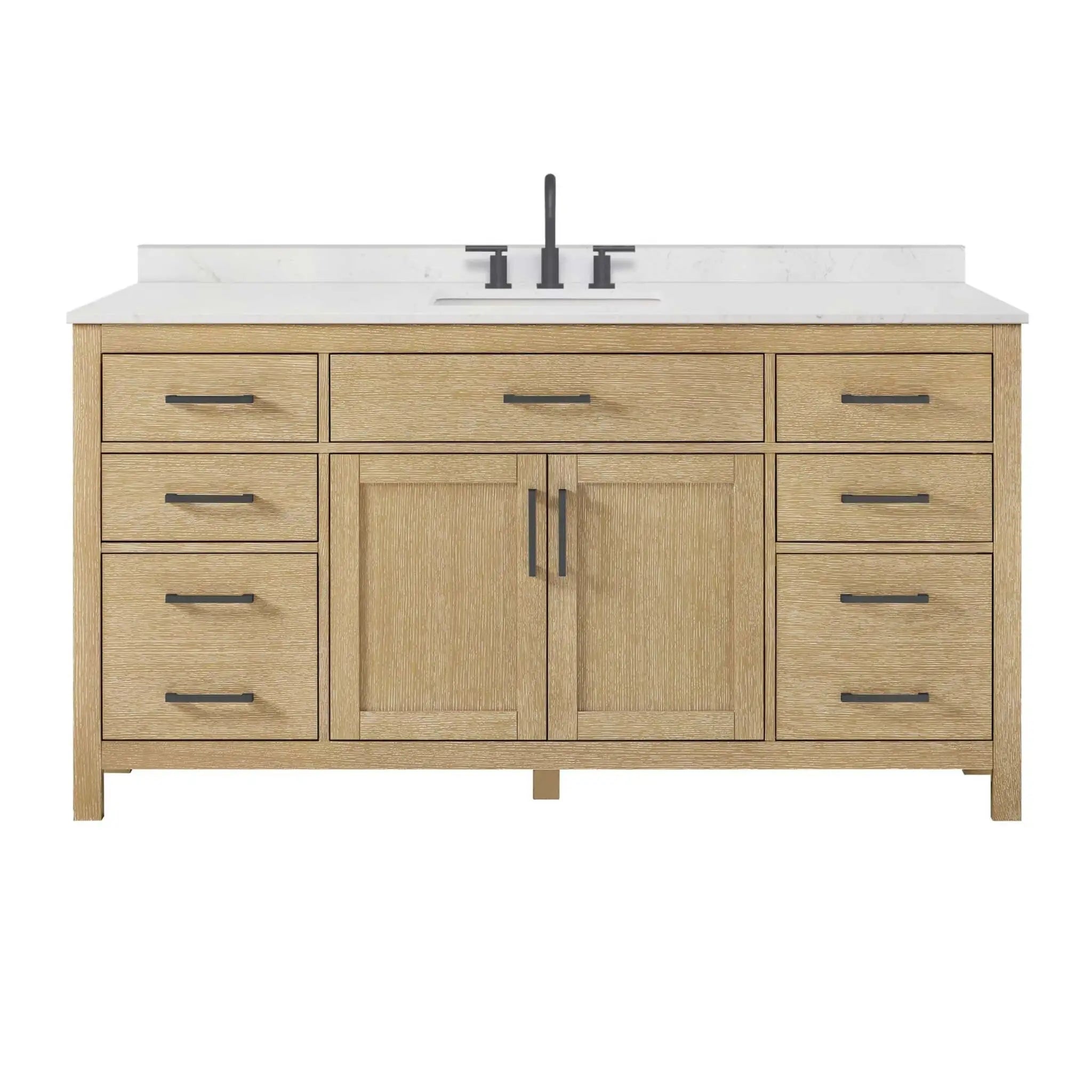 66" Beckett Single Bathroom Vanity in Whitewashed Oak with Matte Black Trim by Wyndham