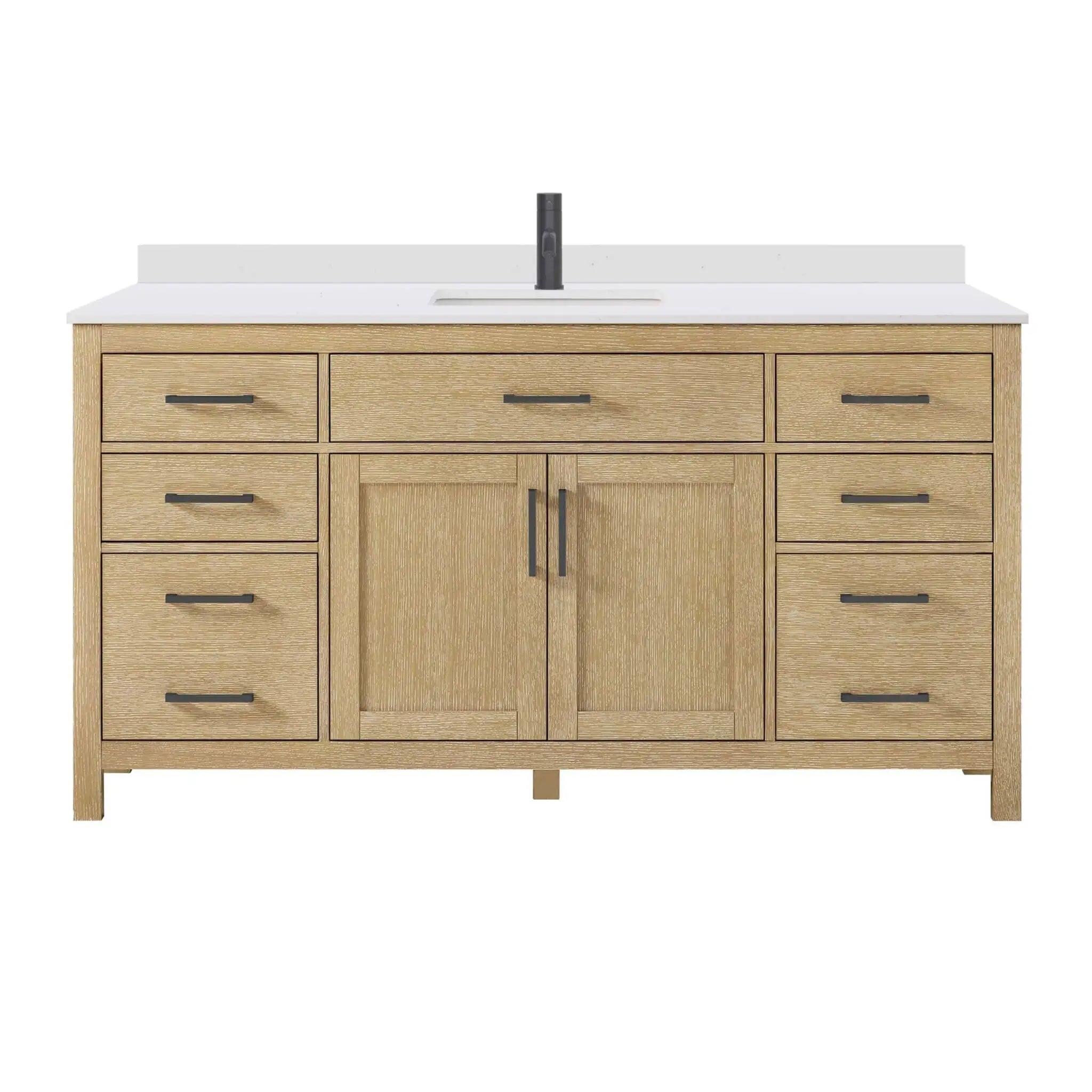 66" Beckett Single Bathroom Vanity in Whitewashed Oak with Matte Black Trim by Wyndham